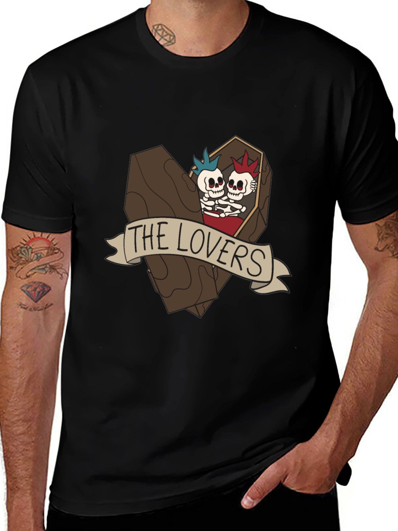 The Lovers Skeleton Graphic Tee - Black Cotton T-Shirt