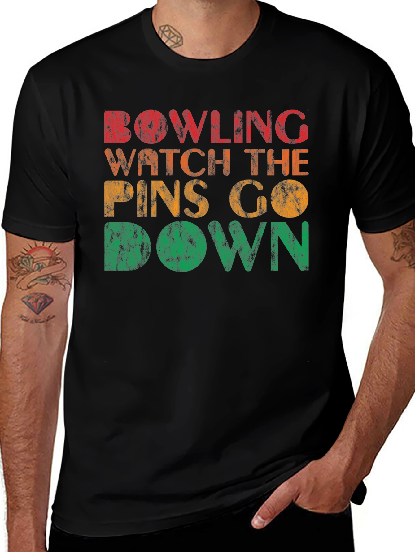 Bowling Watch The Pins Go Down Graphic Tee