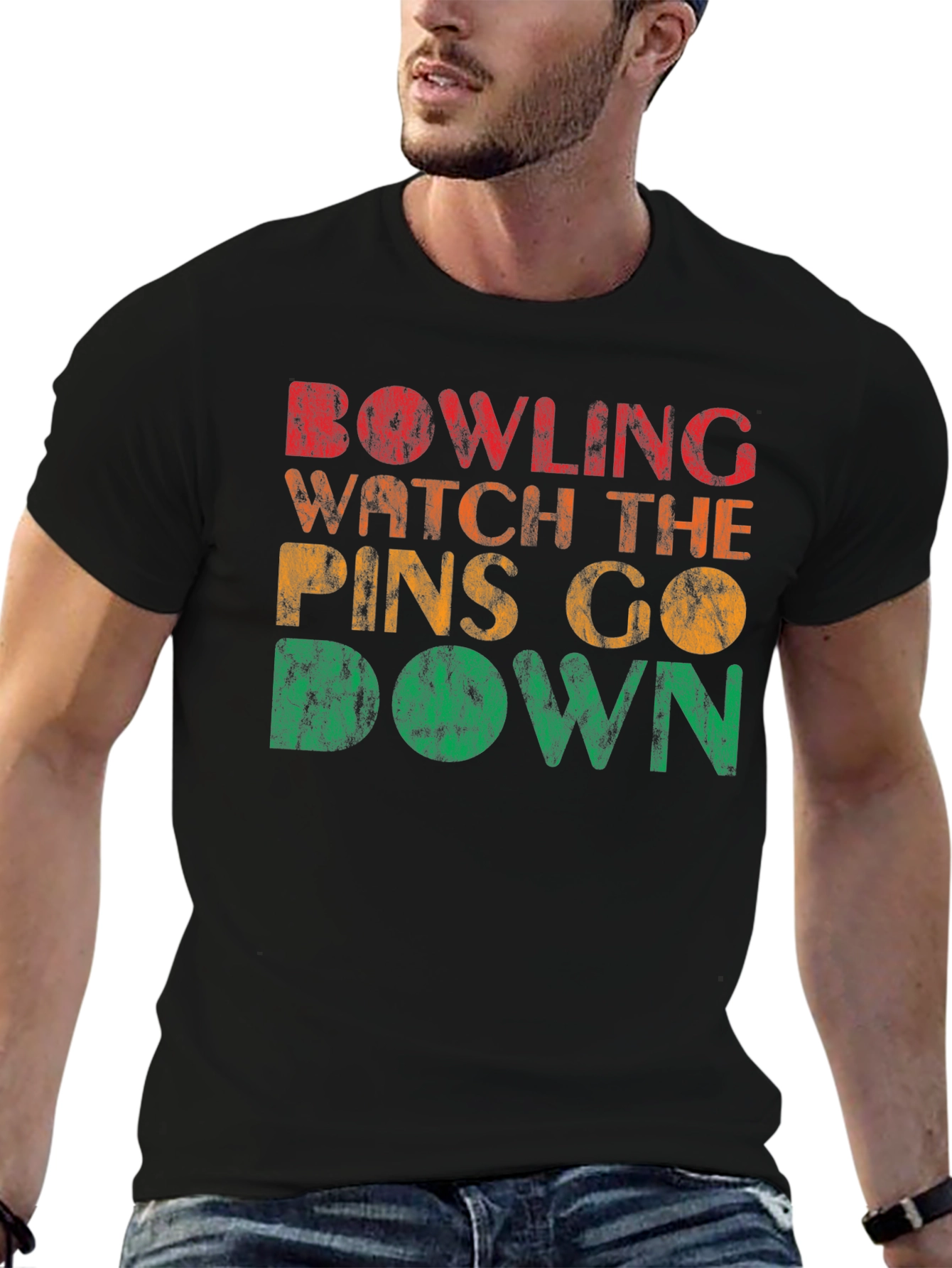 Bowling Watch The Pins Go Down Graphic Tee