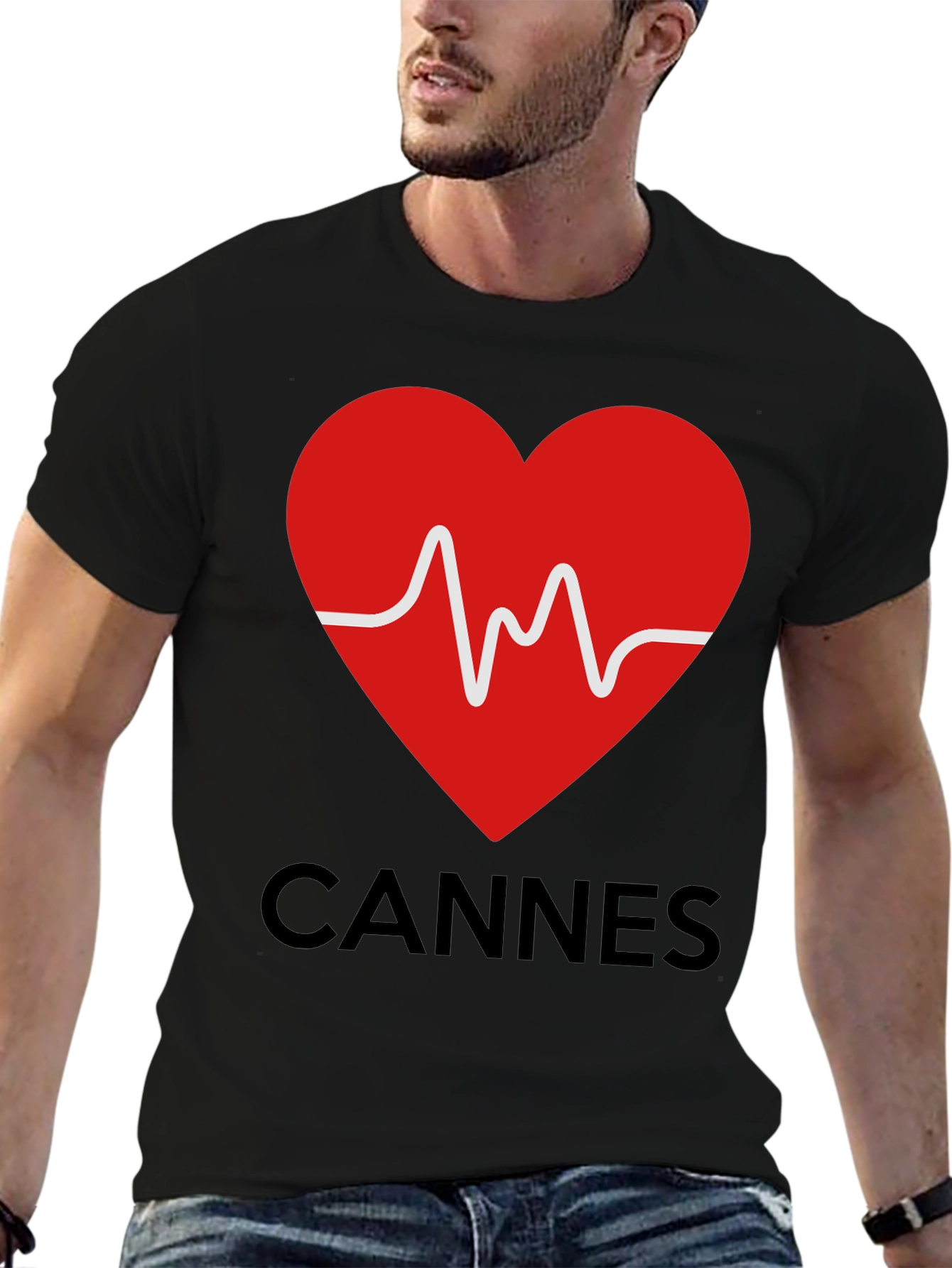 Cannes Heartbeat Graphic Tee - Stylish Black T-Shirt