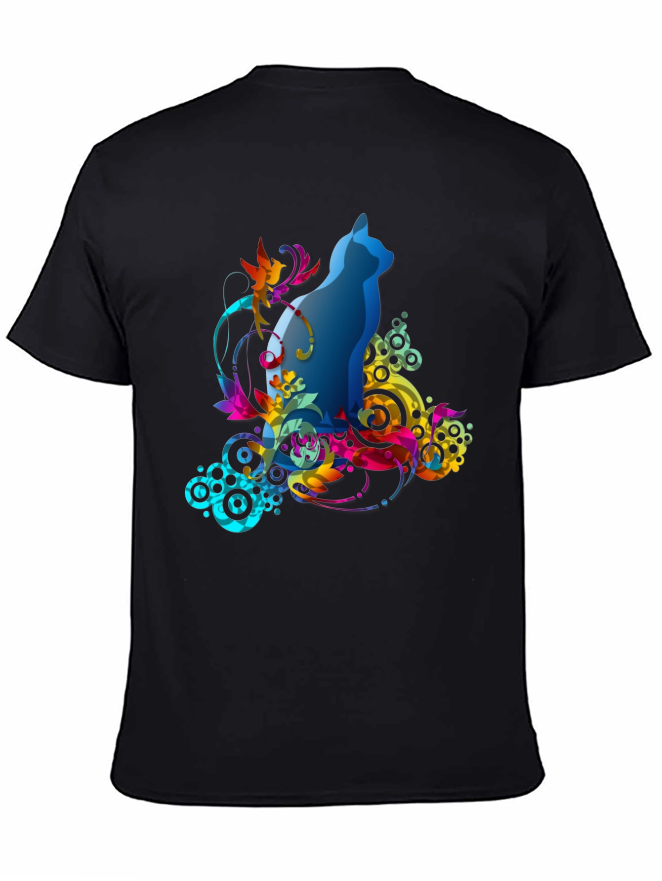 Abstract Cat Graphic Tee - Mens Black T-Shirt