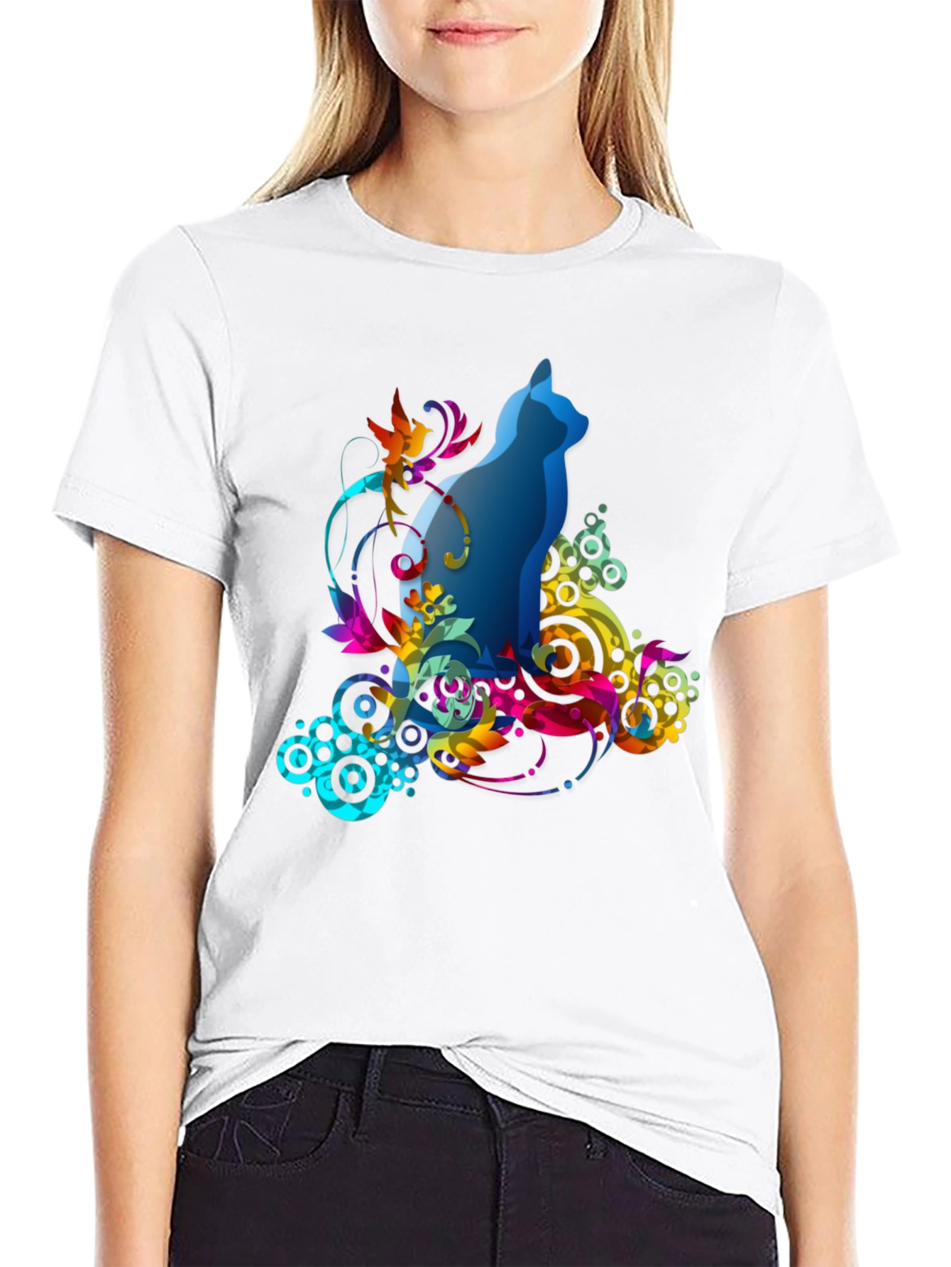 Abstract Cat Graphic Tee - Mens Black T-Shirt