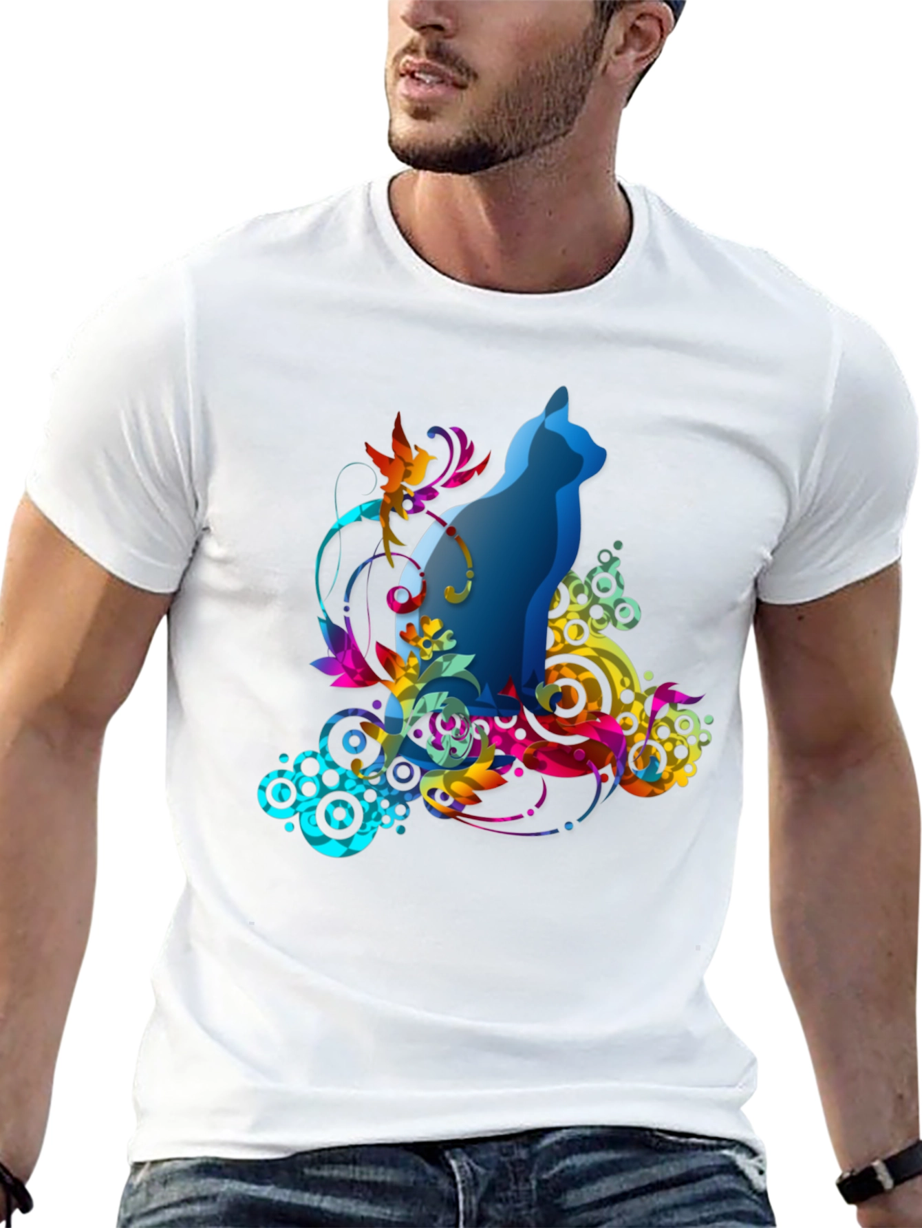 Abstract Cat Graphic Tee - Mens Black T-Shirt