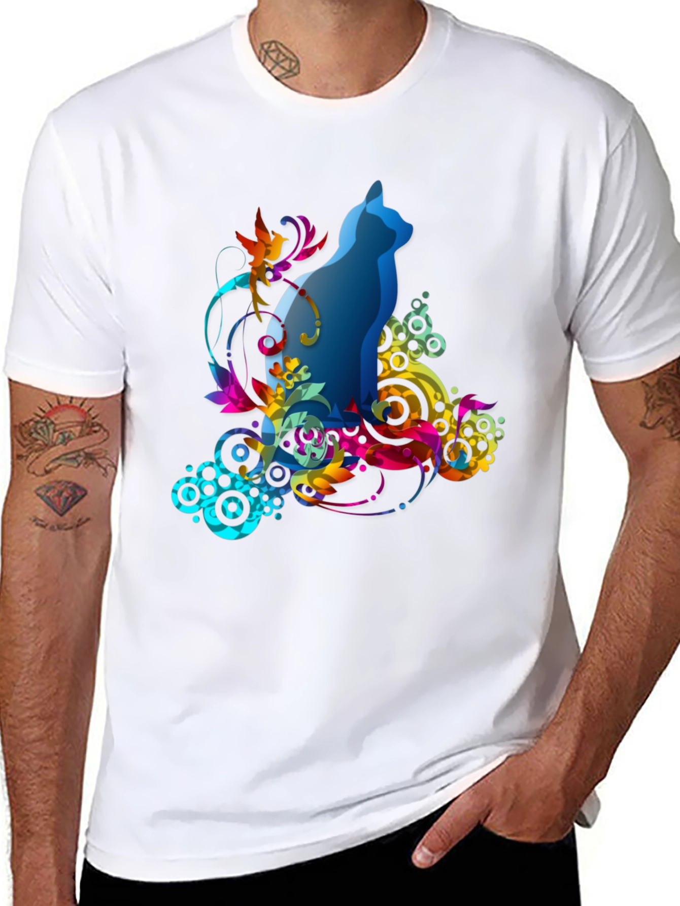 Abstract Cat Graphic Tee - Mens Black T-Shirt