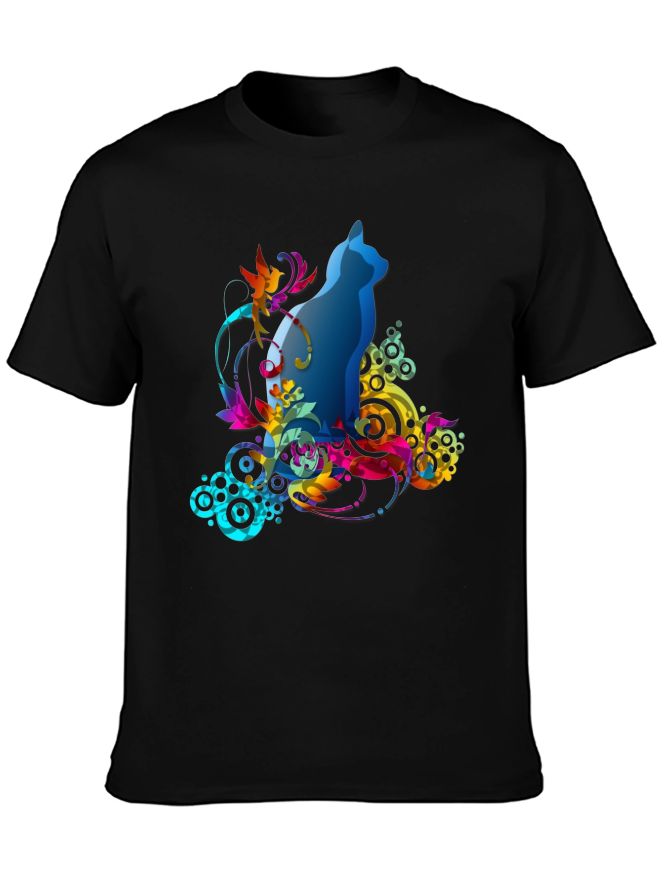 Abstract Cat Graphic Tee - Mens Black T-Shirt
