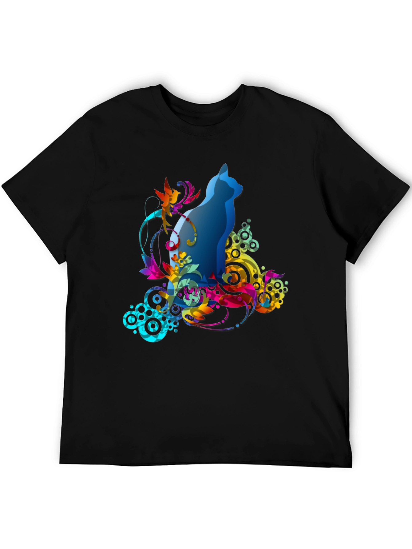 Abstract Cat Graphic Tee - Mens Black T-Shirt