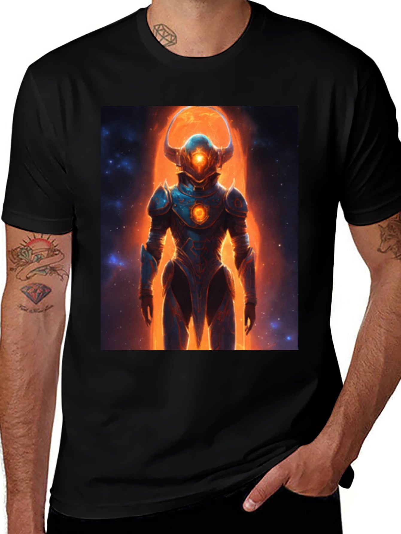 Sci-Fi Warrior Graphic Tee - Mens Black T-Shirt