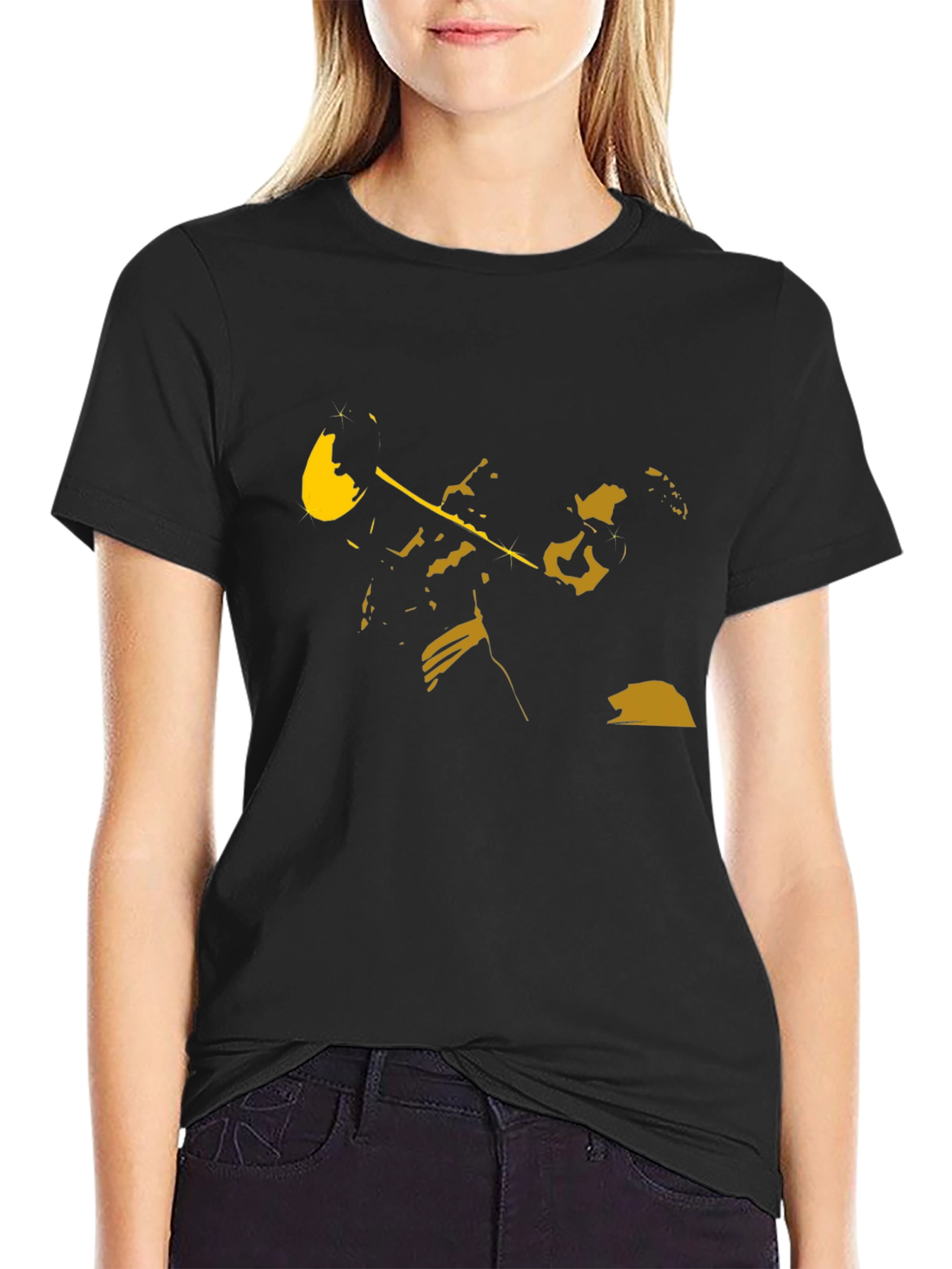 Black T-Shirt with Golden Trumpet Player Design