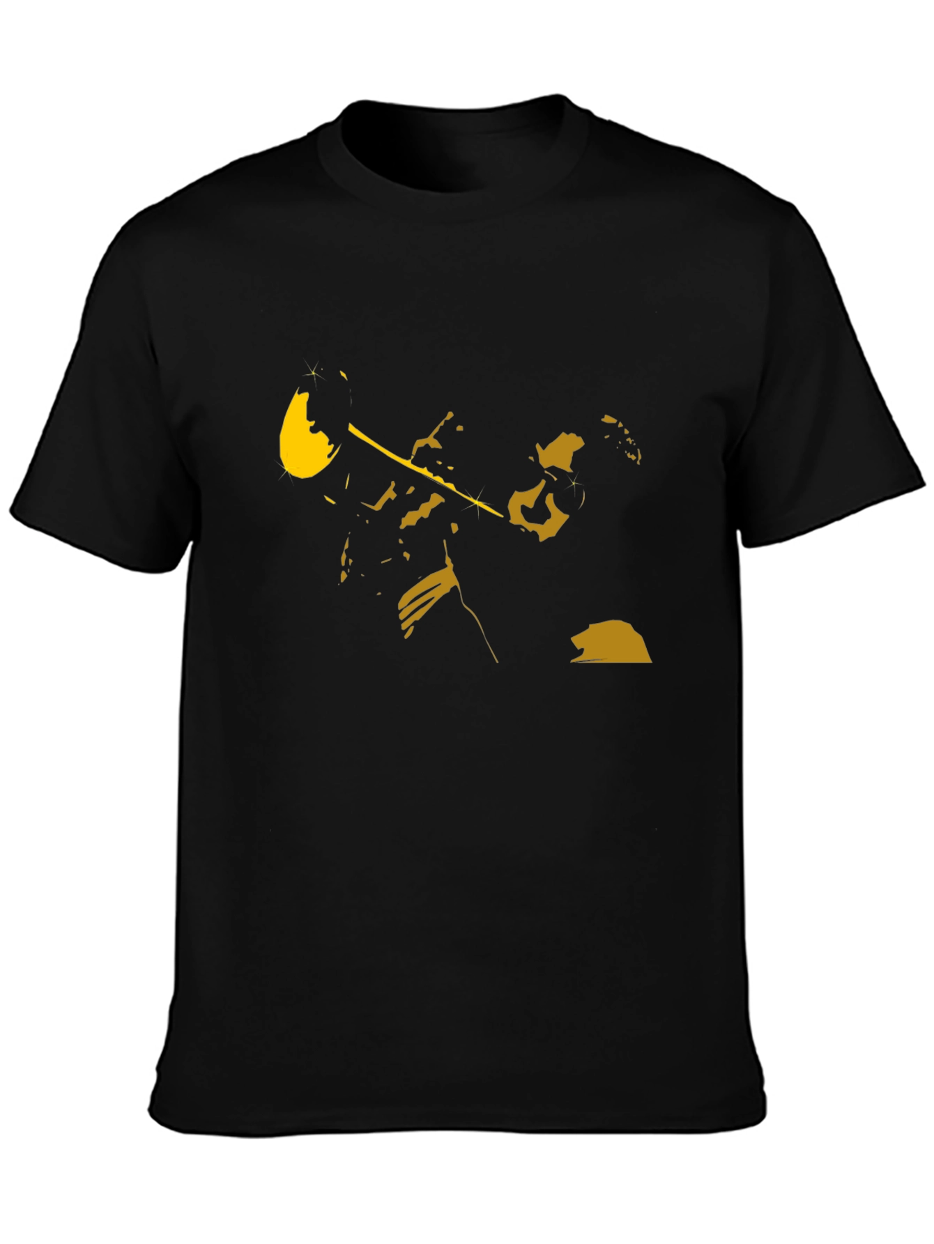 Black T-Shirt with Golden Trumpet Player Design