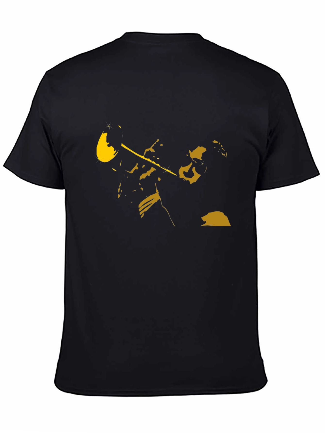 Black T-Shirt with Golden Trumpet Player Design