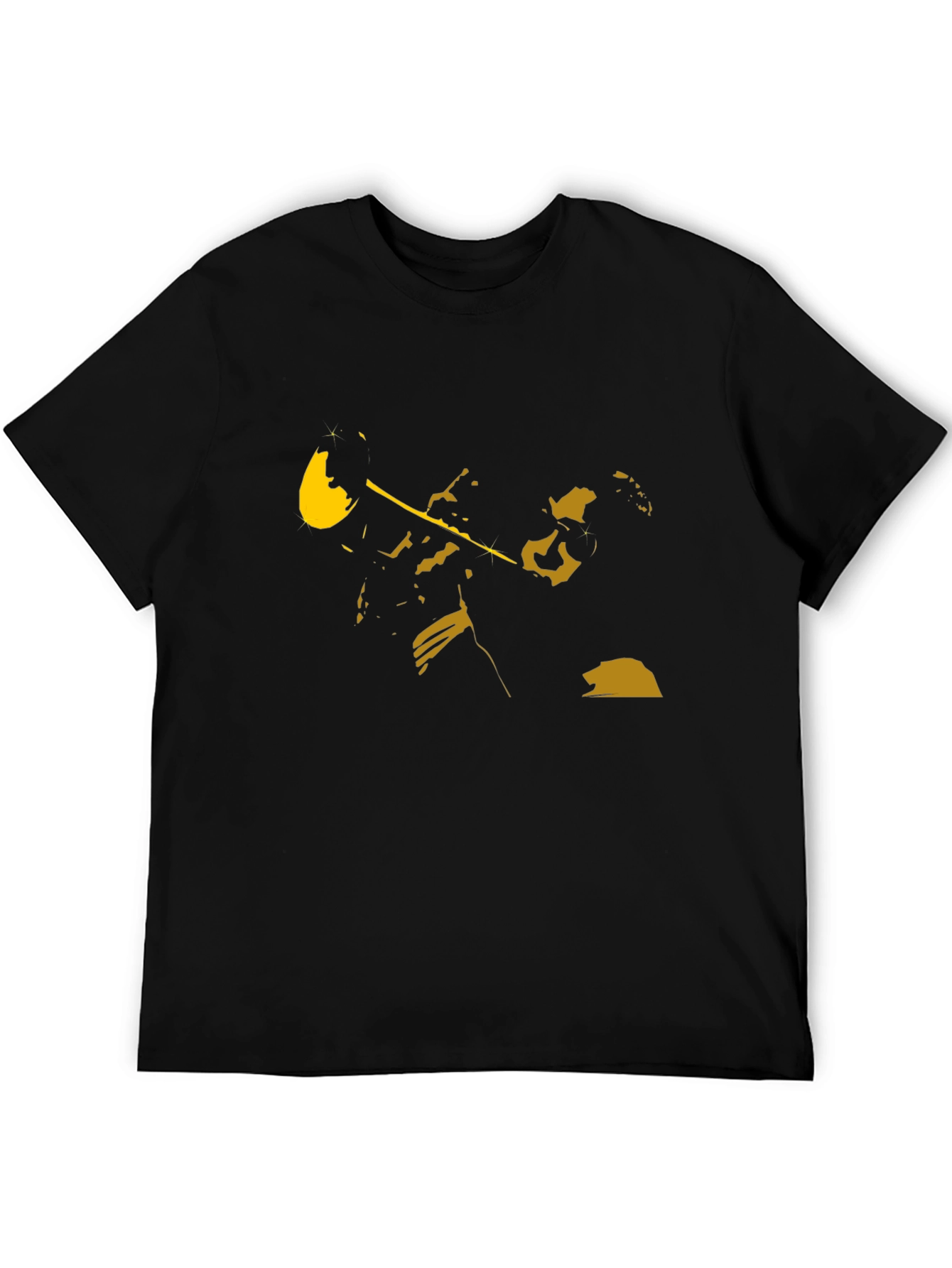 Black T-Shirt with Golden Trumpet Player Design