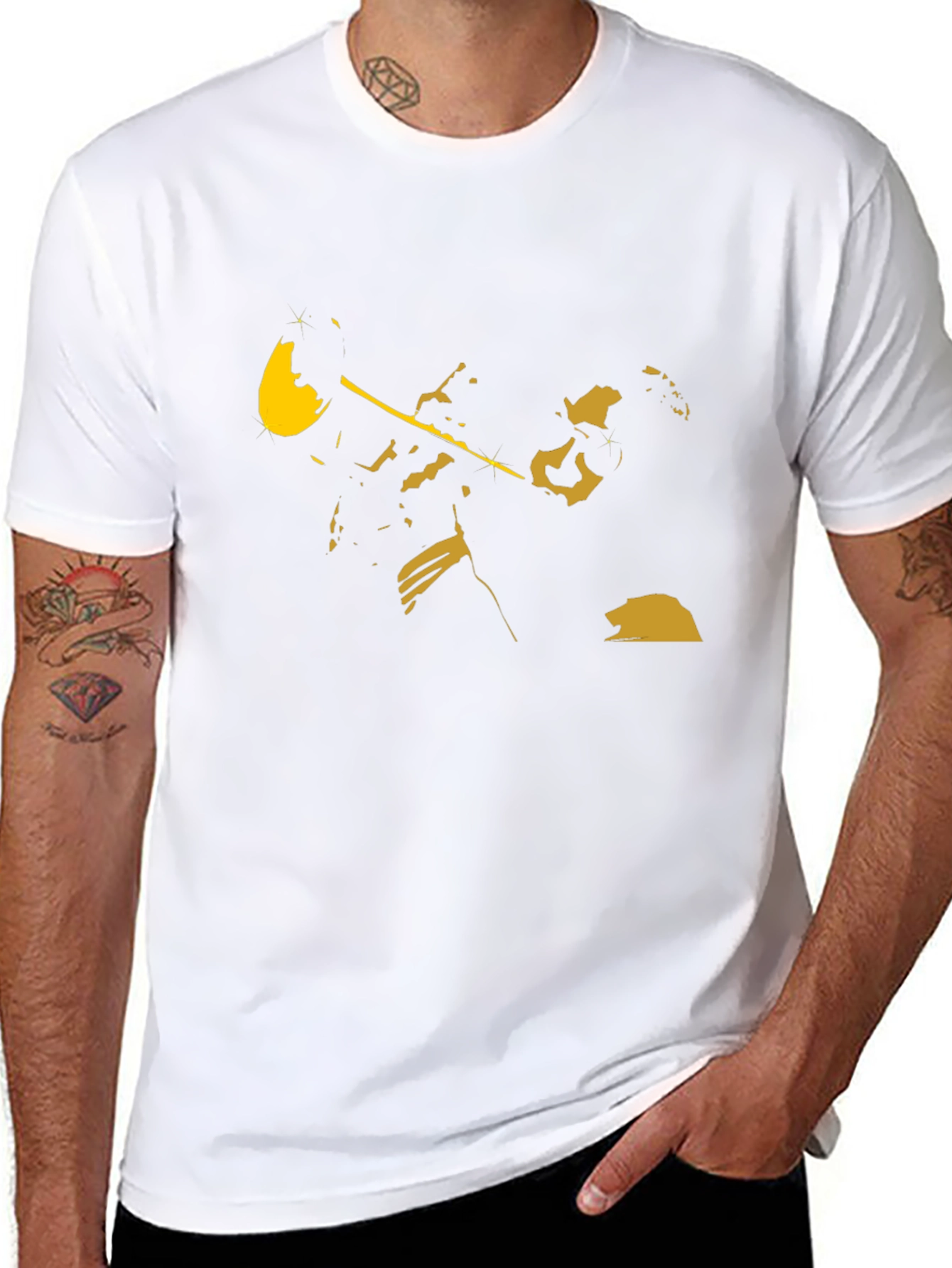 Black T-Shirt with Golden Trumpet Player Design