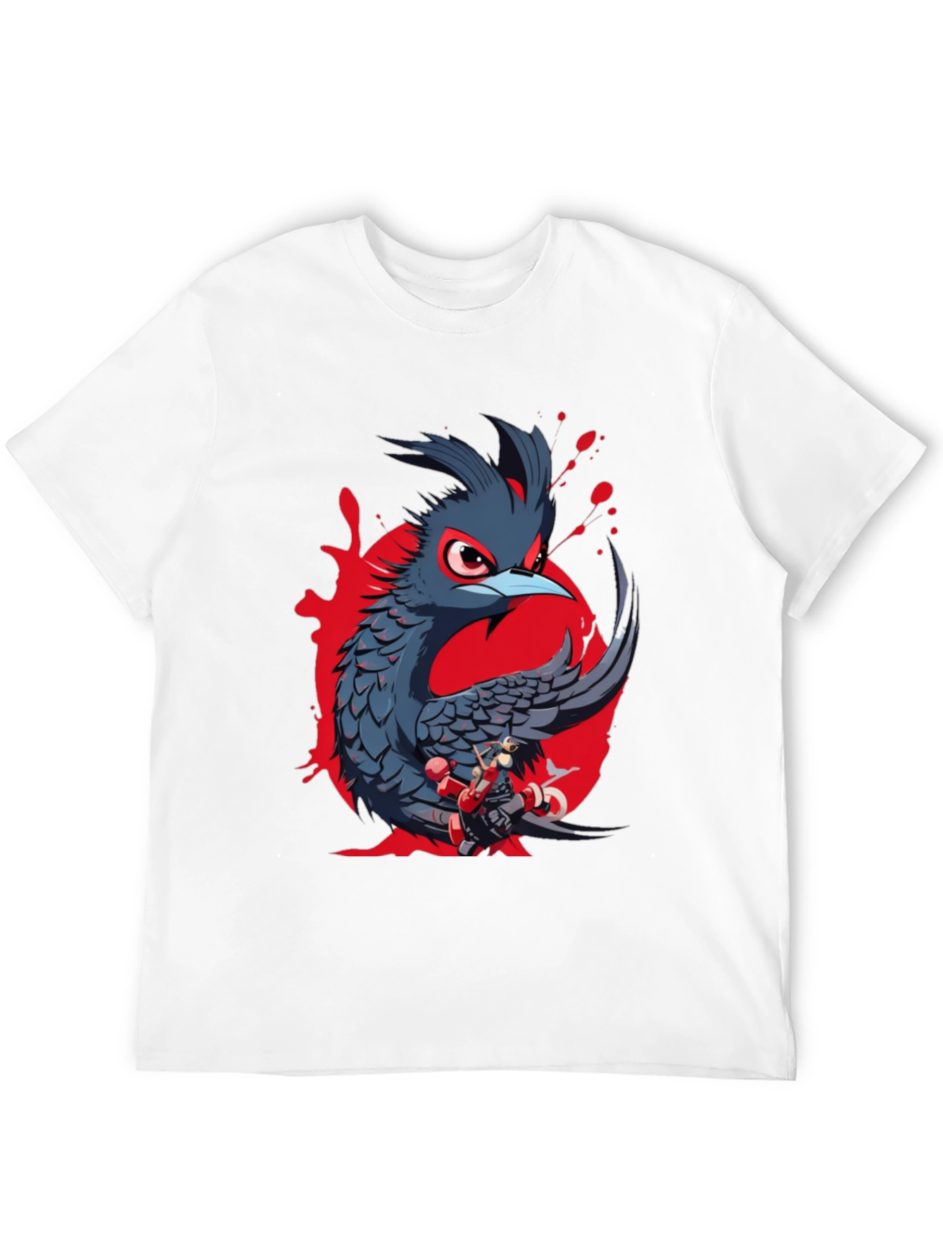 Mens Black T-Shirt with Bird and Robot Print