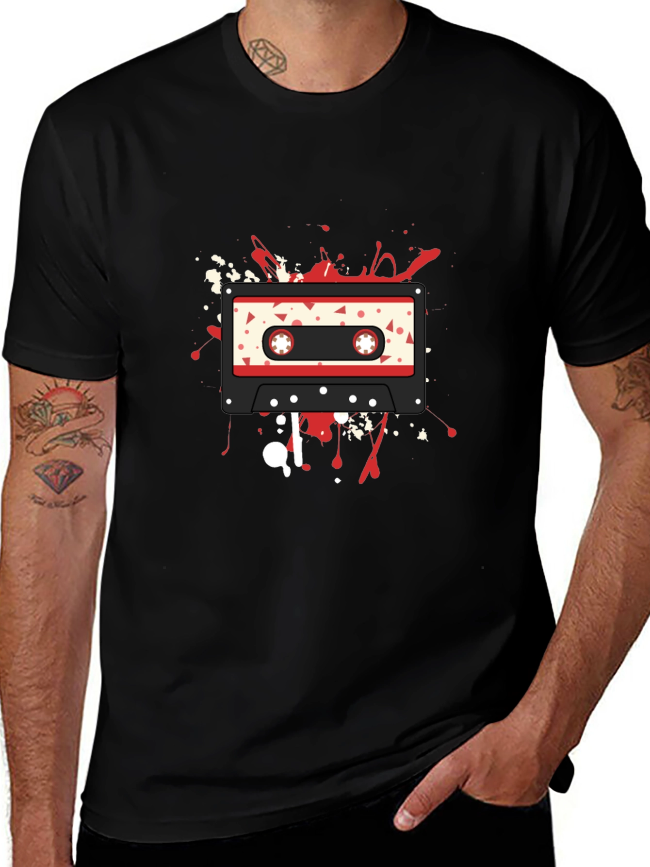 Retro Cassette Graphic T-Shirt - Black