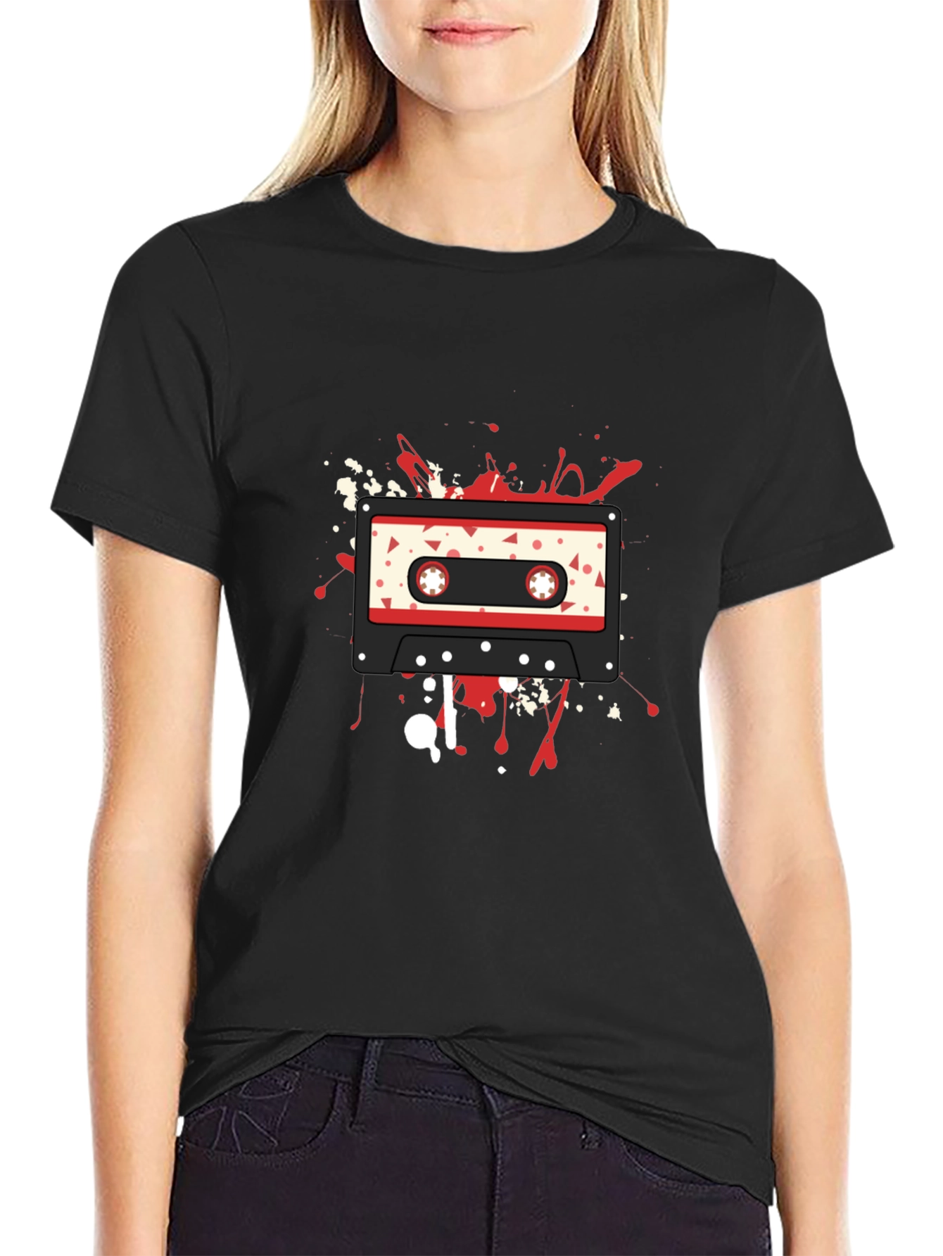 Retro Cassette Graphic T-Shirt - Black