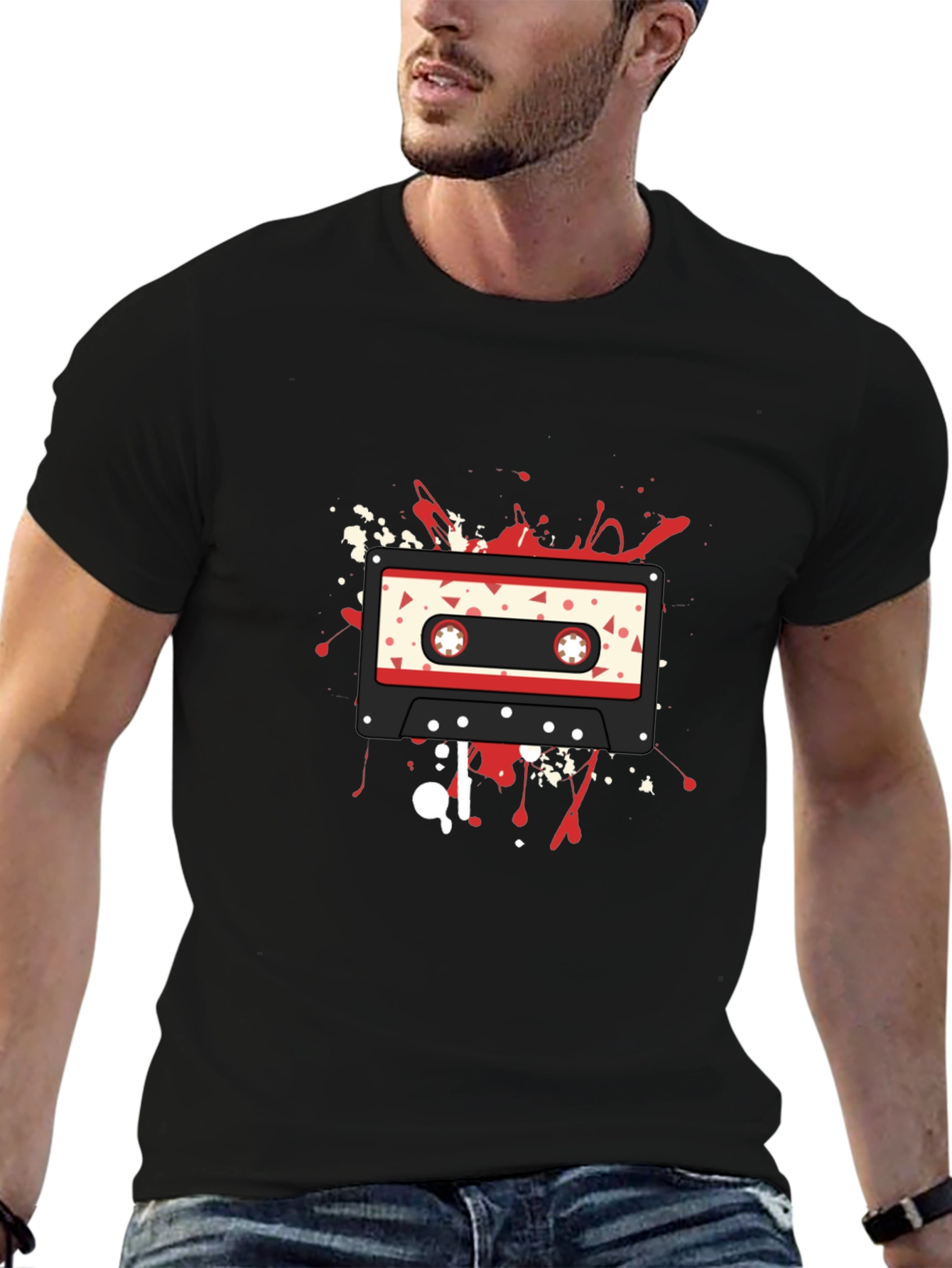 Retro Cassette Graphic T-Shirt - Black