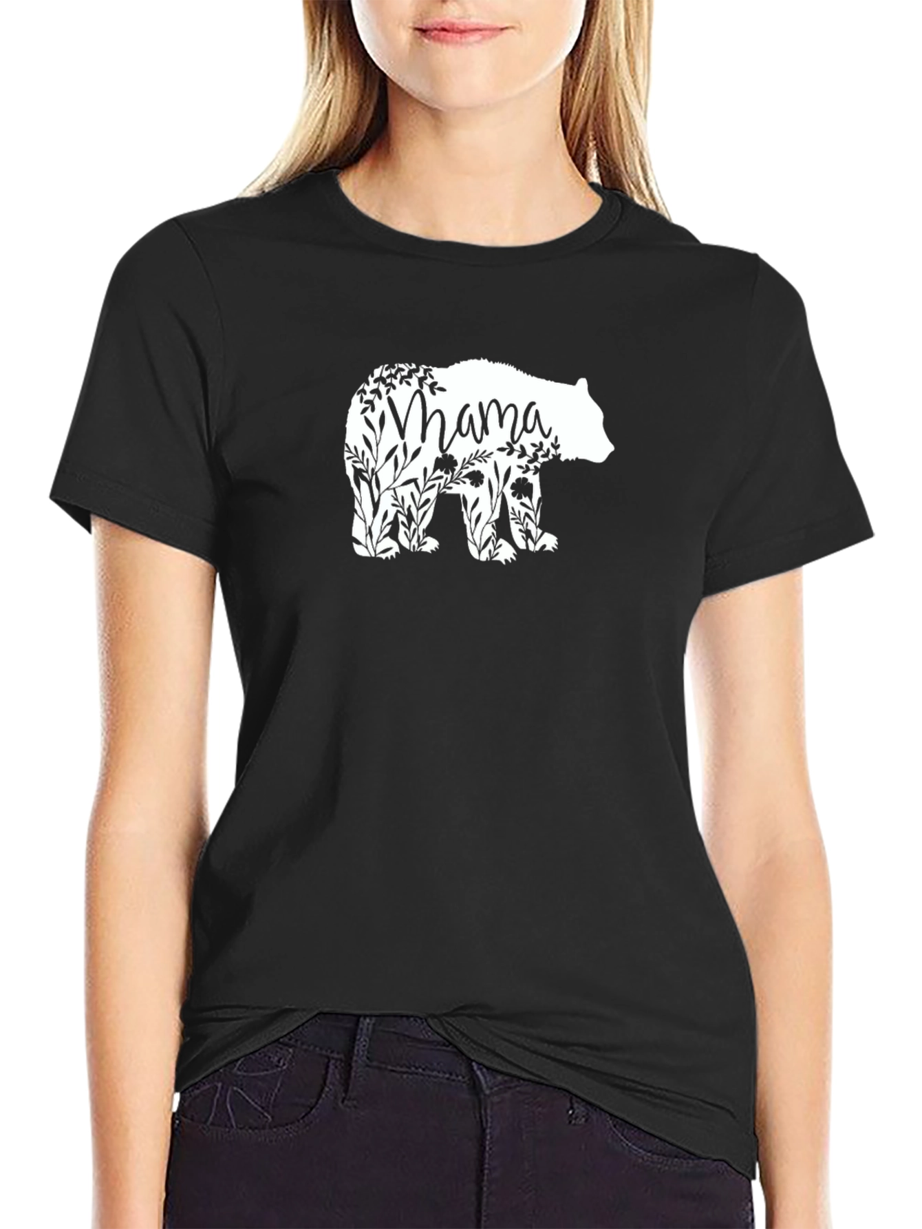 Mama Bear Floral T-Shirt - Black