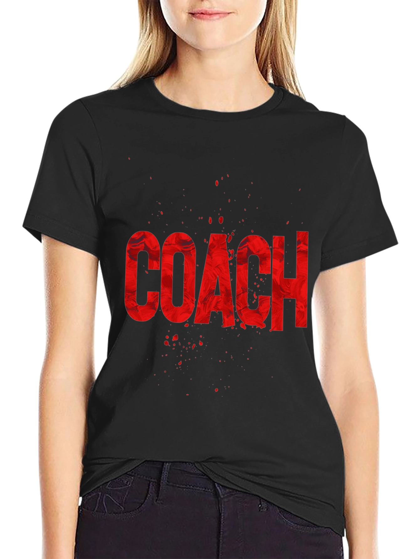 Coach Graphic T-Shirt - Red Text on Black Tee