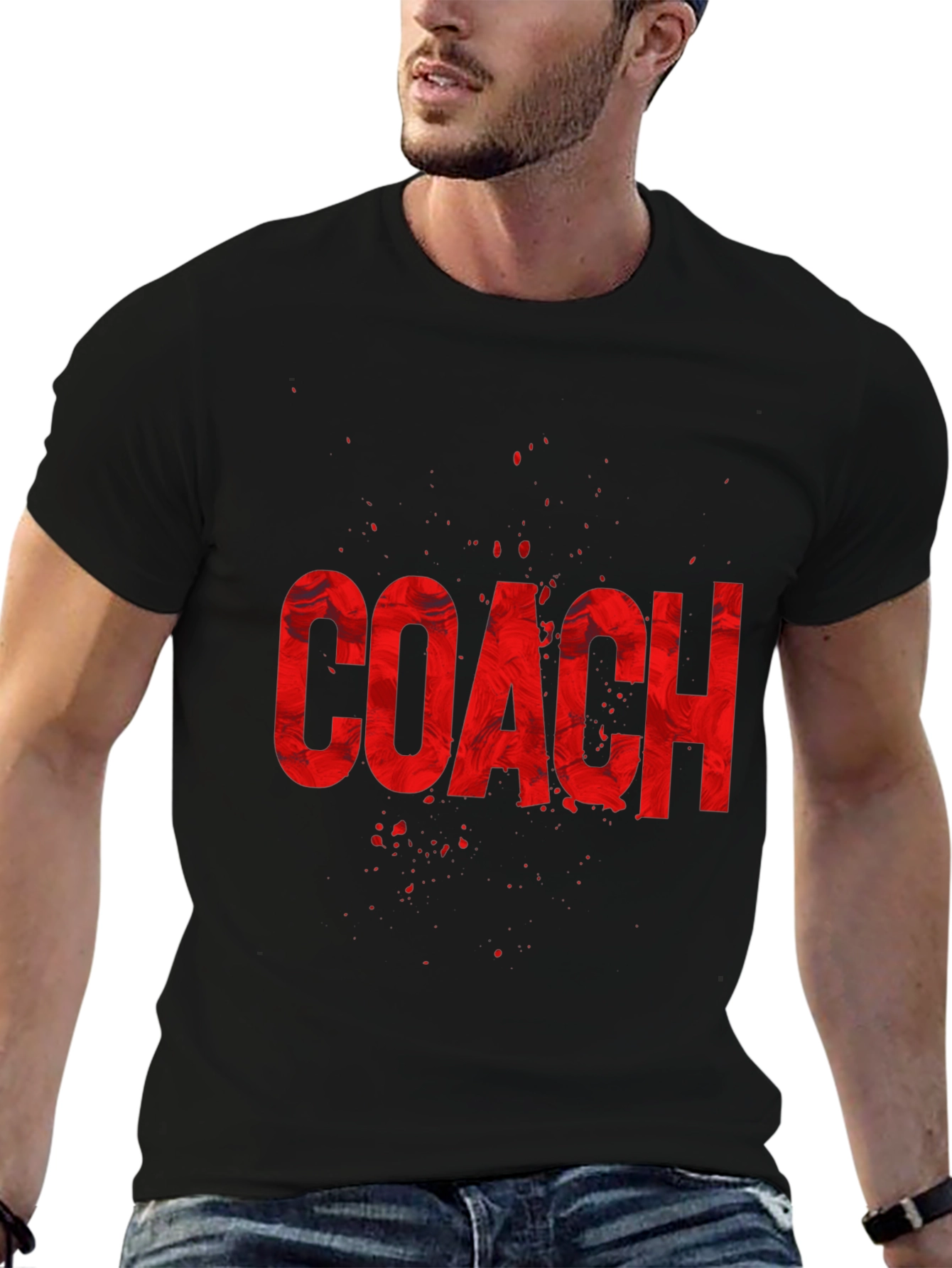 Coach Graphic T-Shirt - Red Text on Black Tee