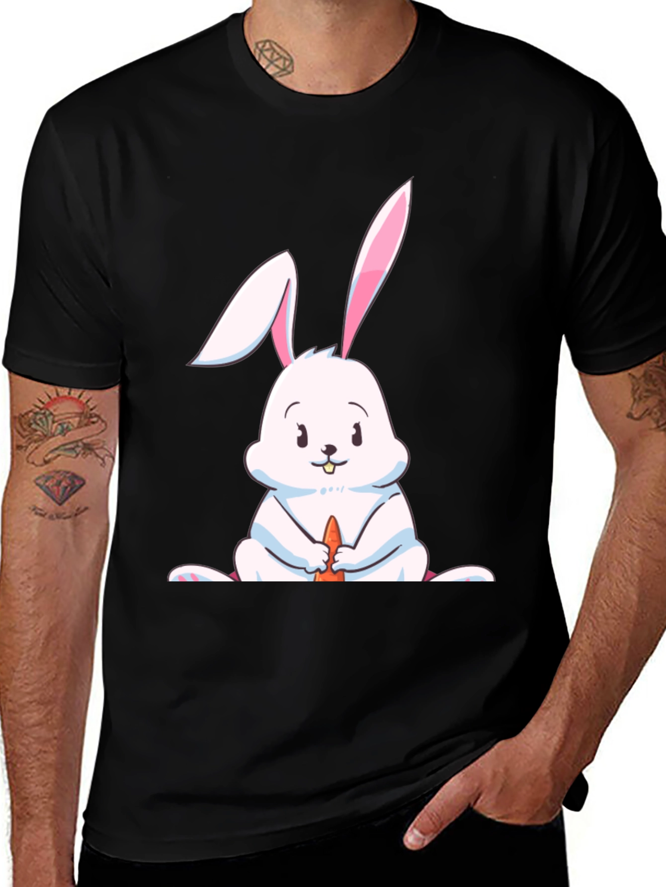 Cute Rabbit Graphic Tee - Black Cotton Blend