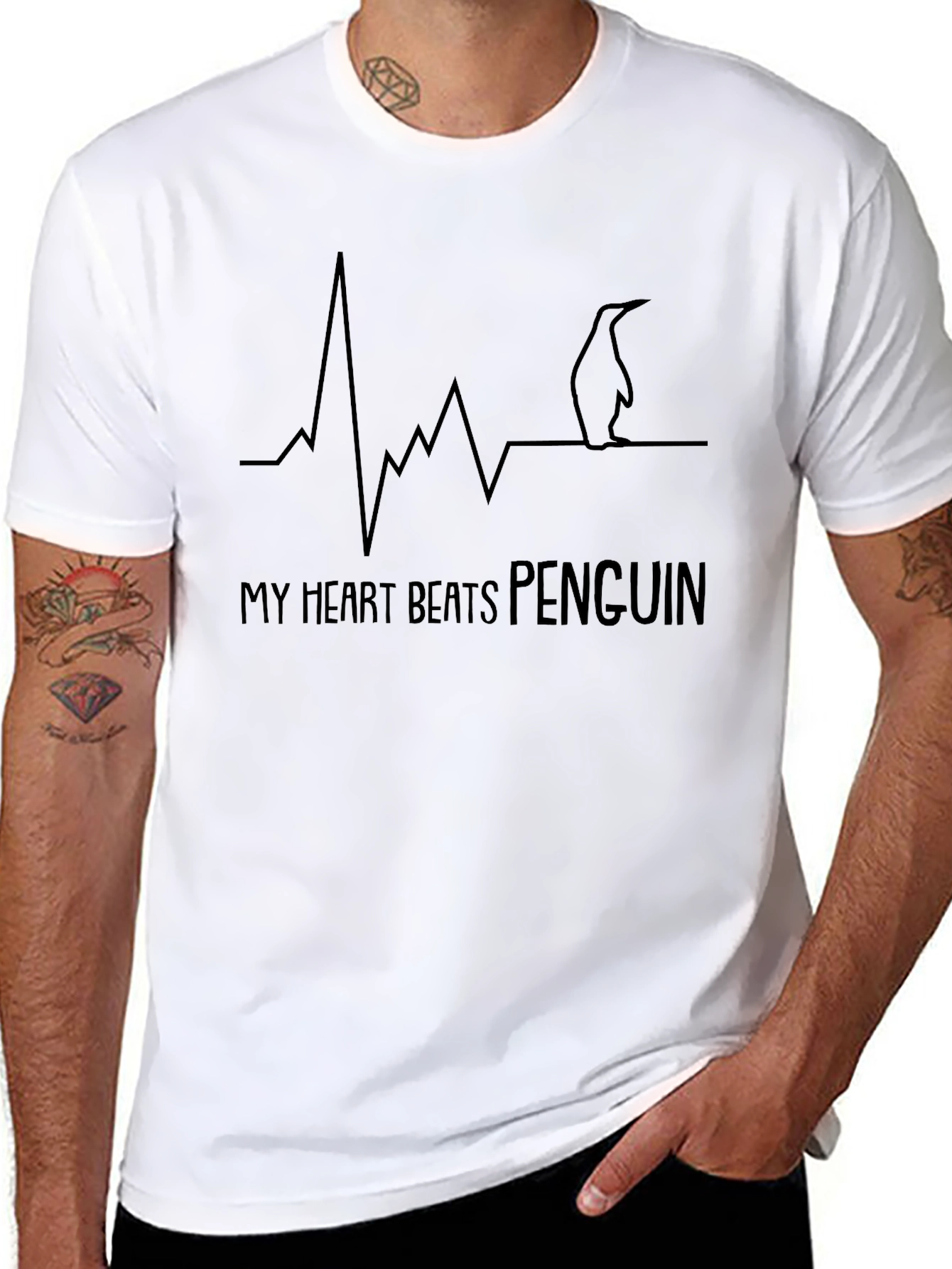 Penguin Heartbeat Black Graphic Tee