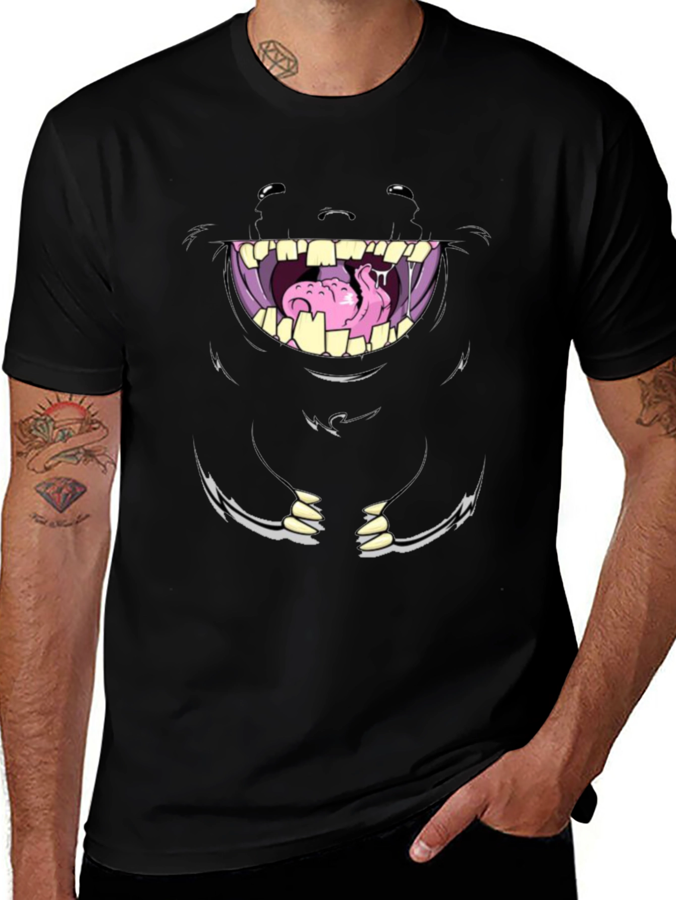 Monster Face Graphic Tee - Unique Cartoon Design