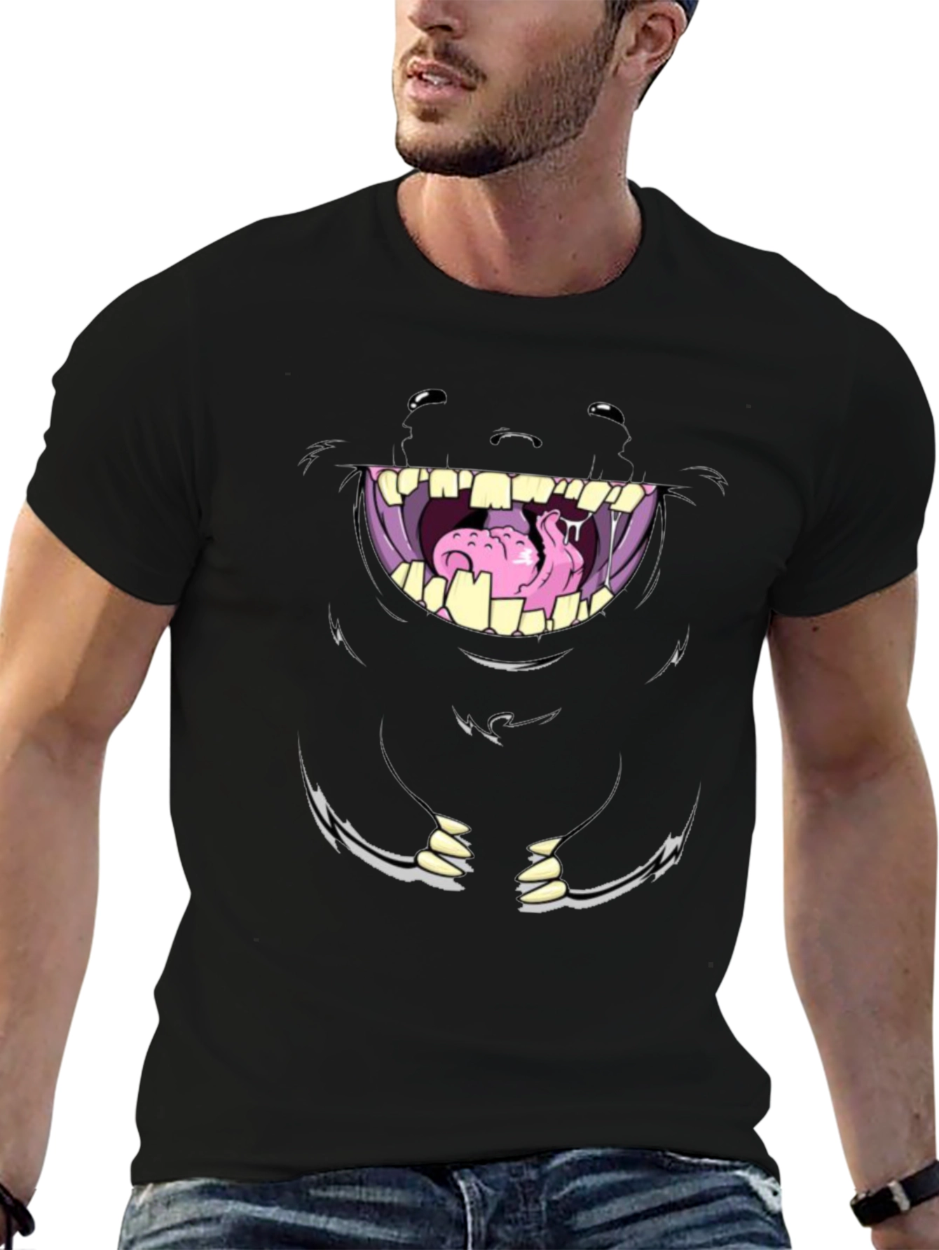 Monster Face Graphic Tee - Unique Cartoon Design