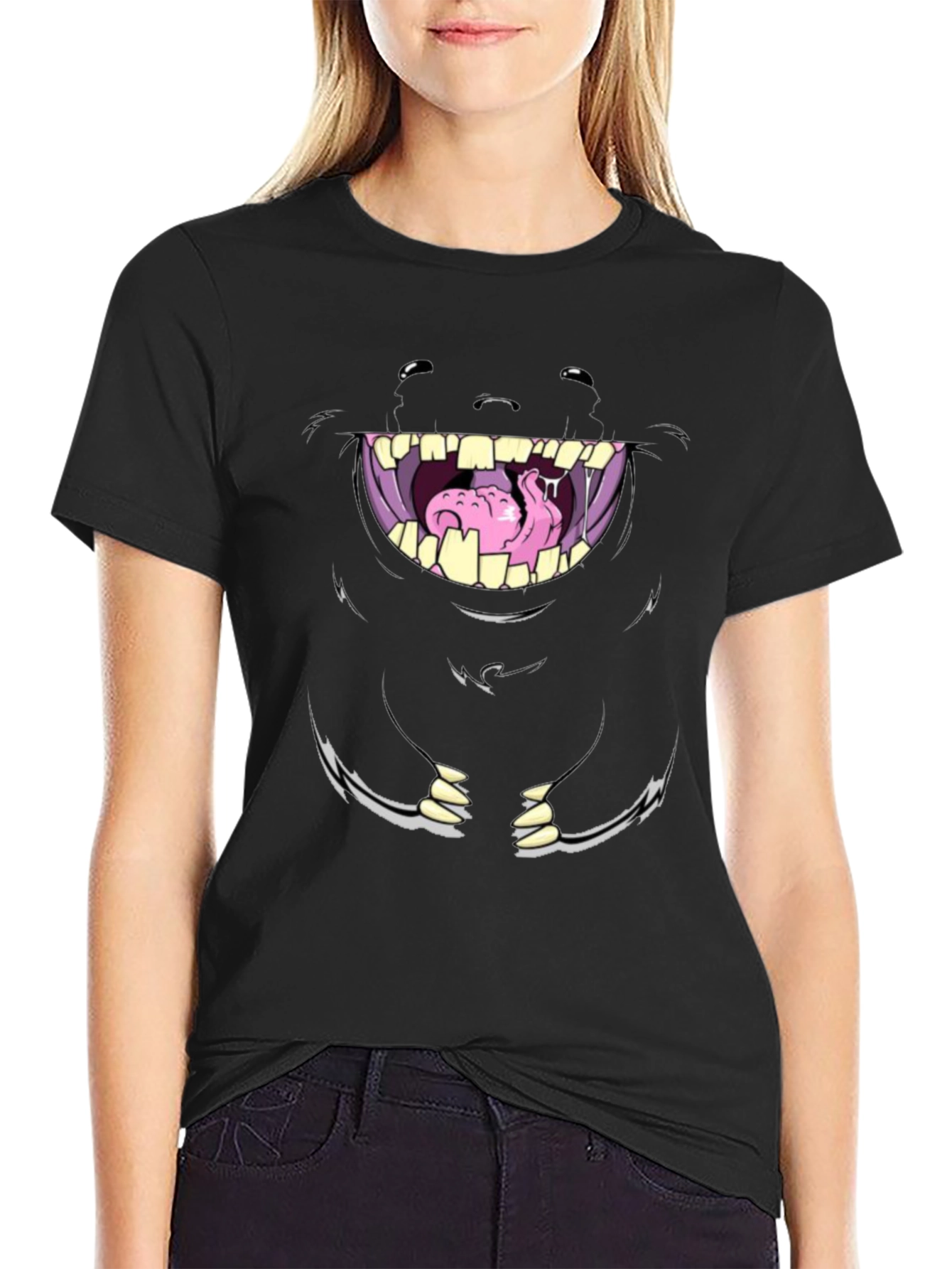 Monster Face Graphic Tee - Unique Cartoon Design
