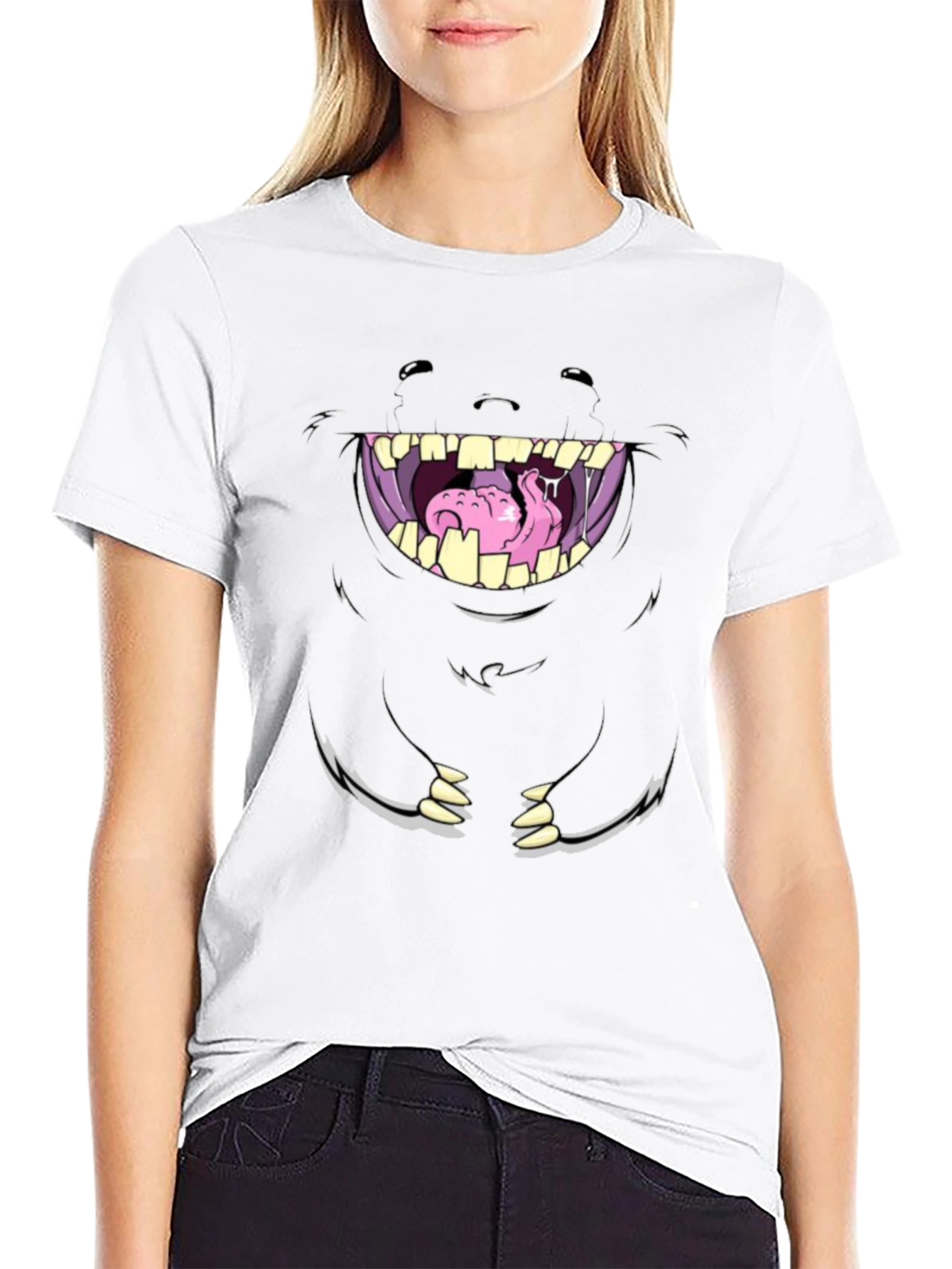 Monster Face Graphic Tee - Unique Cartoon Design