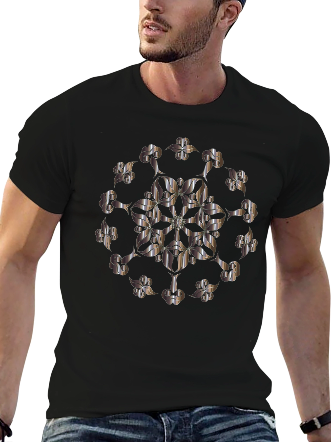 Abstract Floral Graphic Tee - Sleek Black T-Shirt