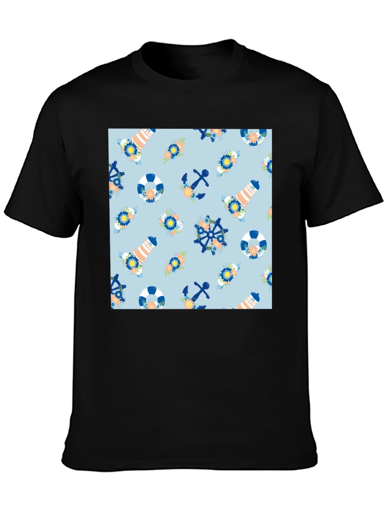 Nautical Pattern Black T-Shirt