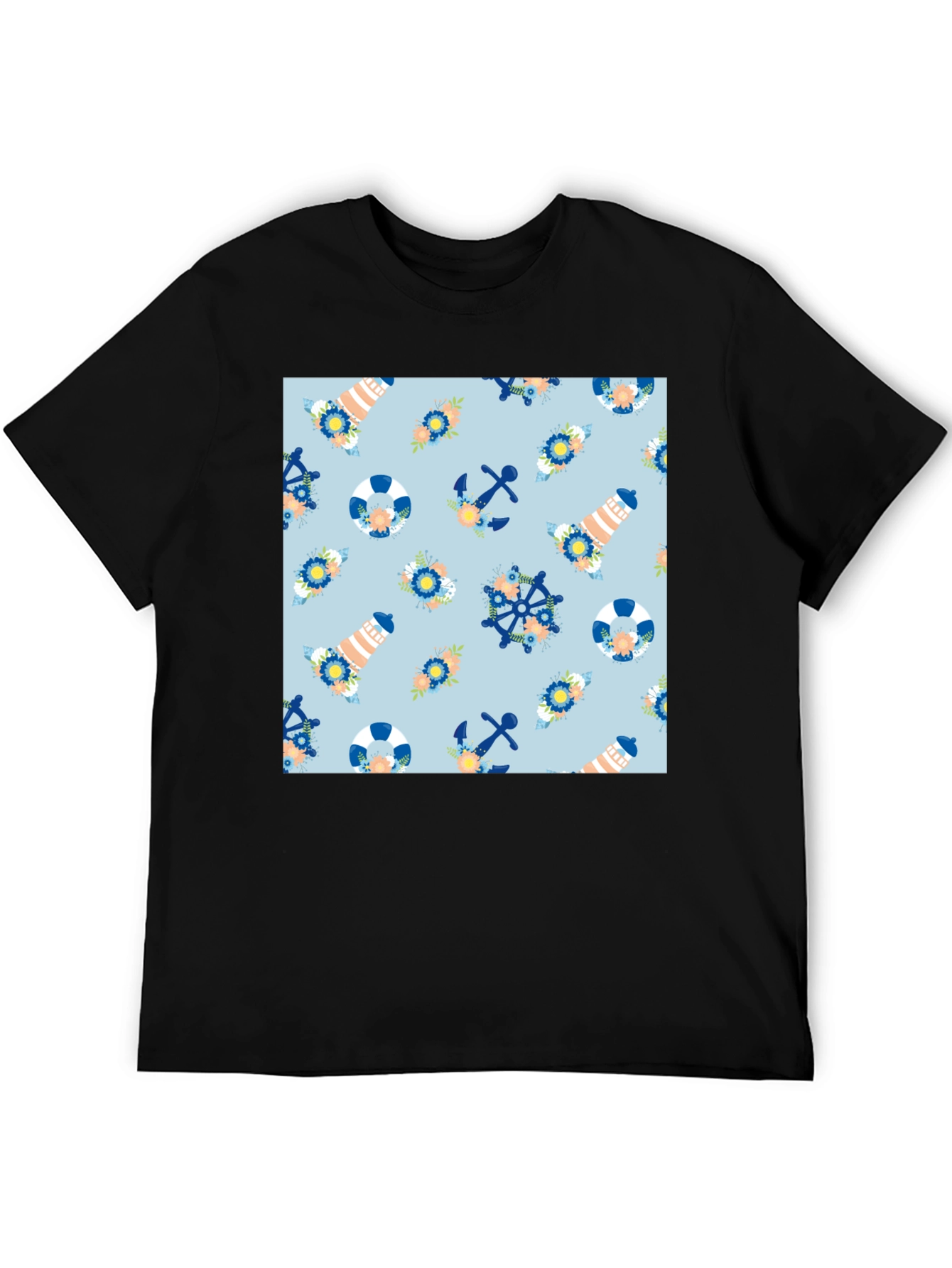 Nautical Pattern Black T-Shirt