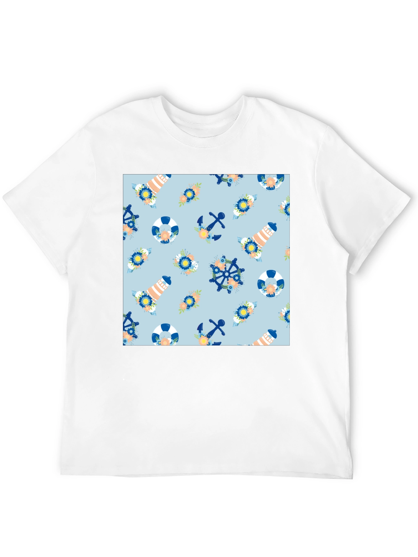 Nautical Pattern Black T-Shirt