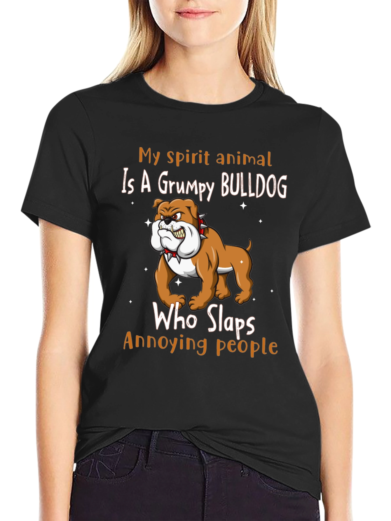 Grumpy Bulldog Spirit Animal Graphic T-Shirt