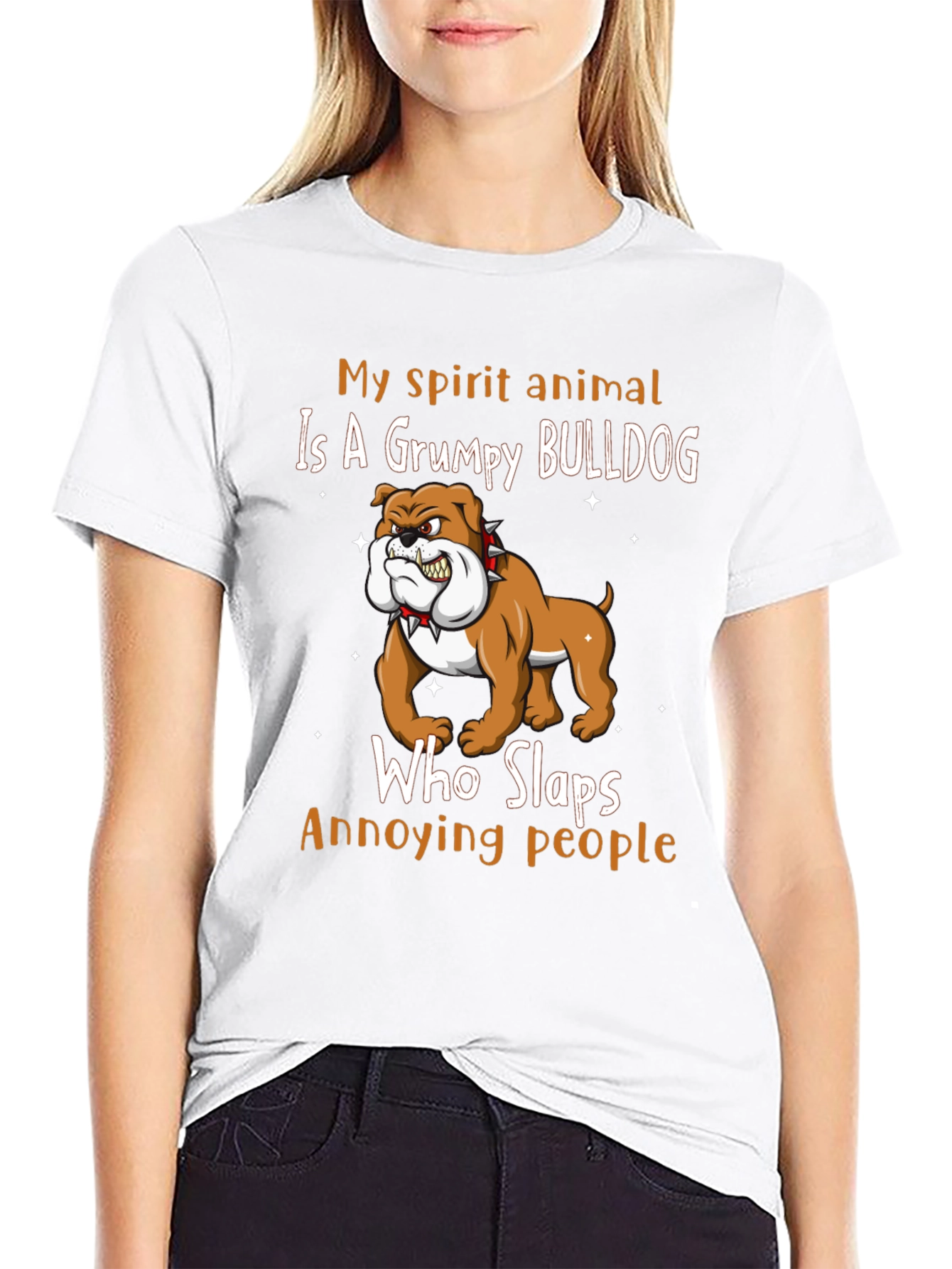 Grumpy Bulldog Spirit Animal Graphic T-Shirt
