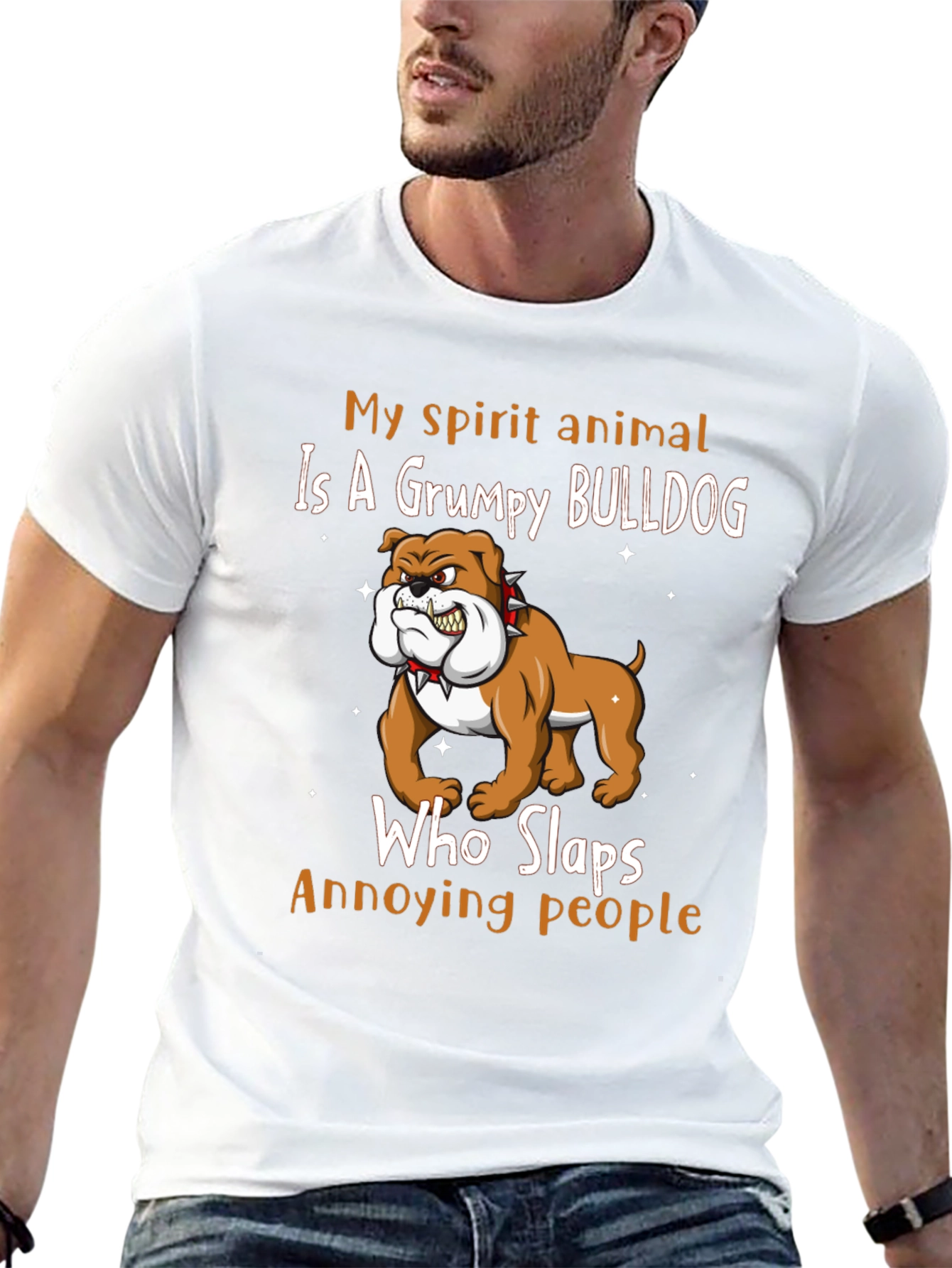 Grumpy Bulldog Spirit Animal Graphic T-Shirt