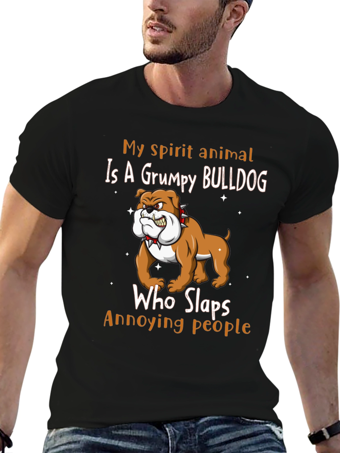 Grumpy Bulldog Spirit Animal Graphic T-Shirt