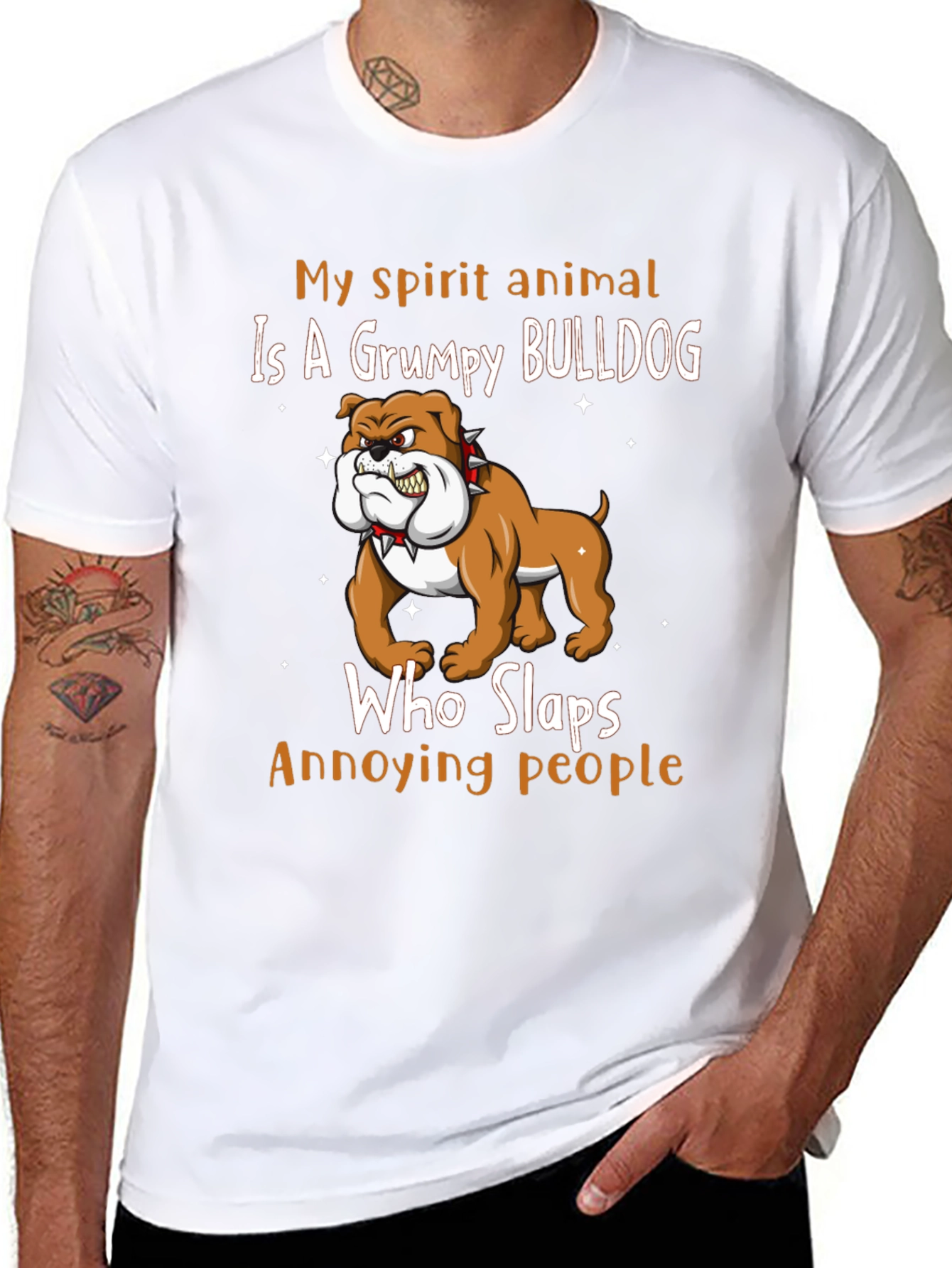 Grumpy Bulldog Spirit Animal Graphic T-Shirt