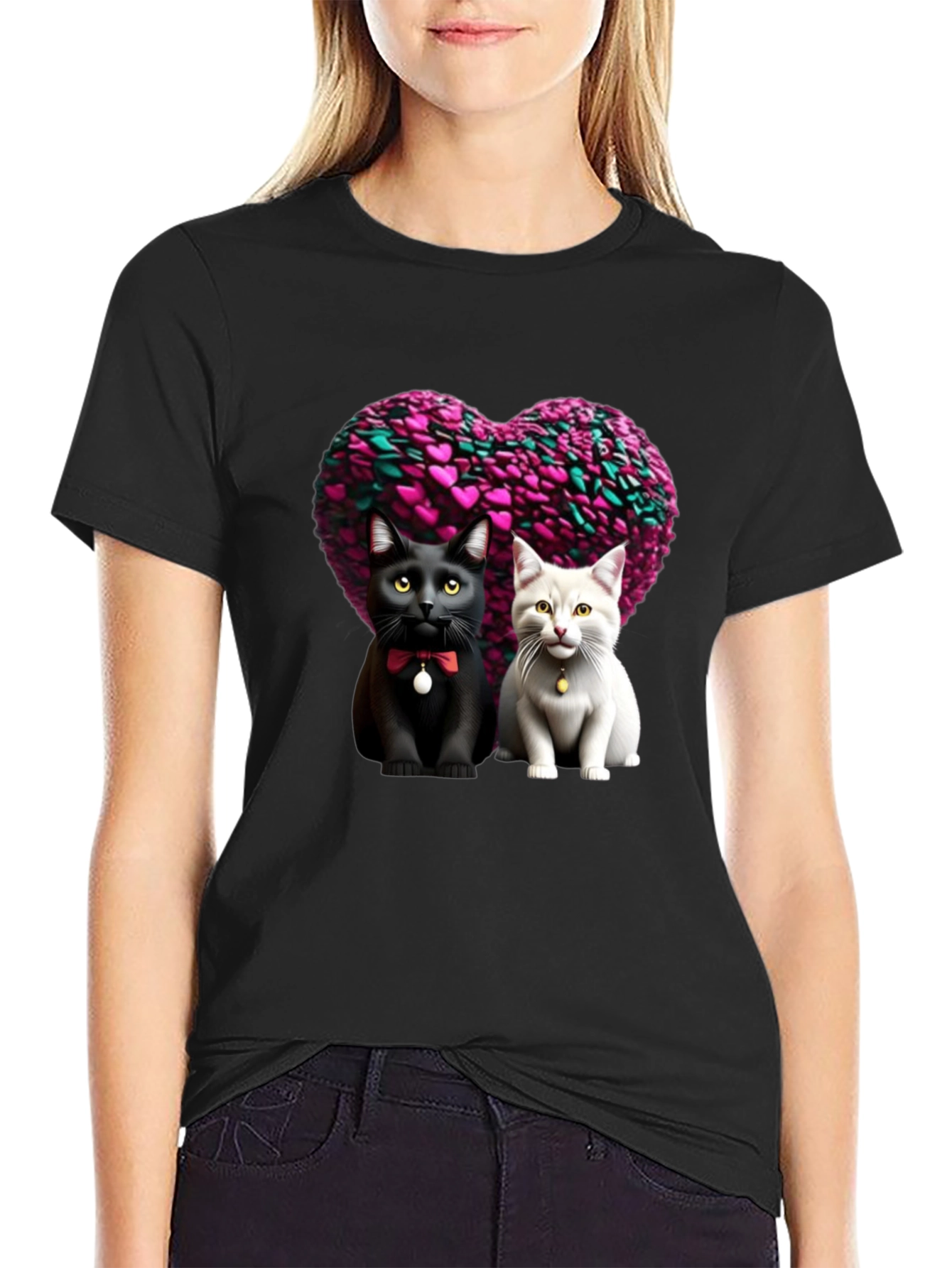 Cute Cats Heart Tee - Valentines Day Apparel
