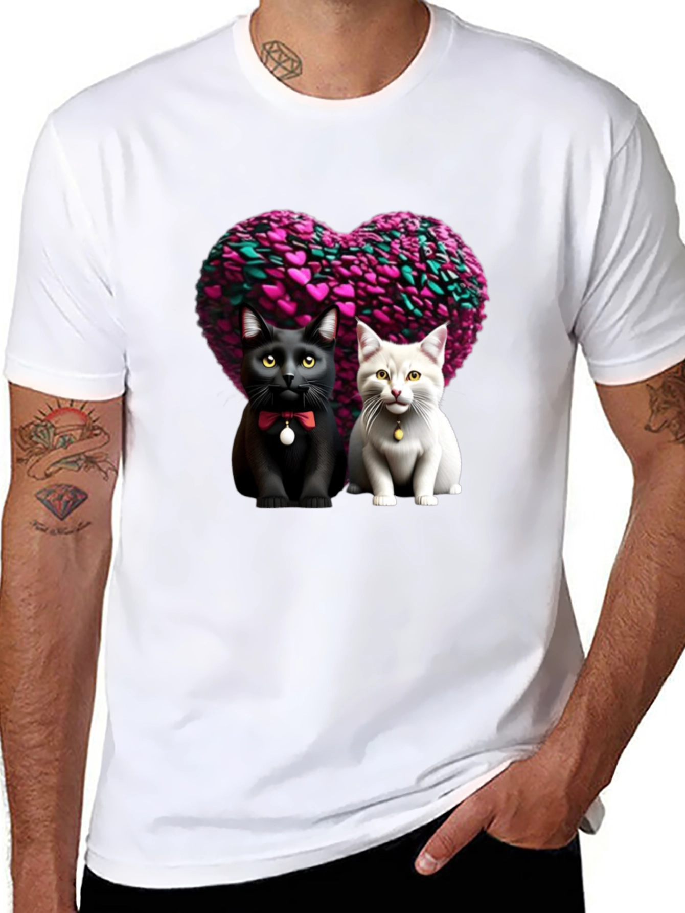 Cute Cats Heart Tee - Valentines Day Apparel