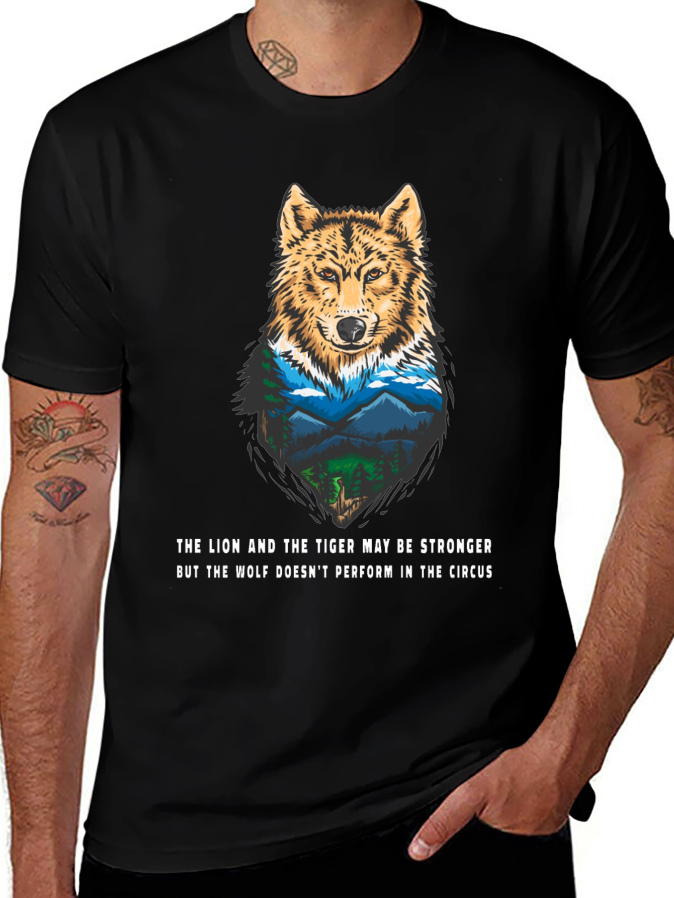 Wolf Nature Graphic Tee - Mens Black T-Shirt