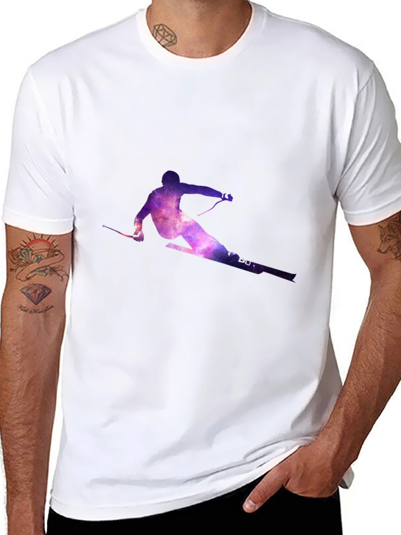 Galaxy Skier Graphic Tee - Stylish Black T-Shirt