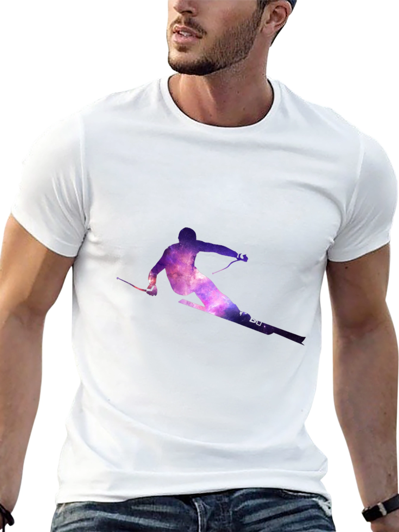 Galaxy Skier Graphic Tee - Stylish Black T-Shirt