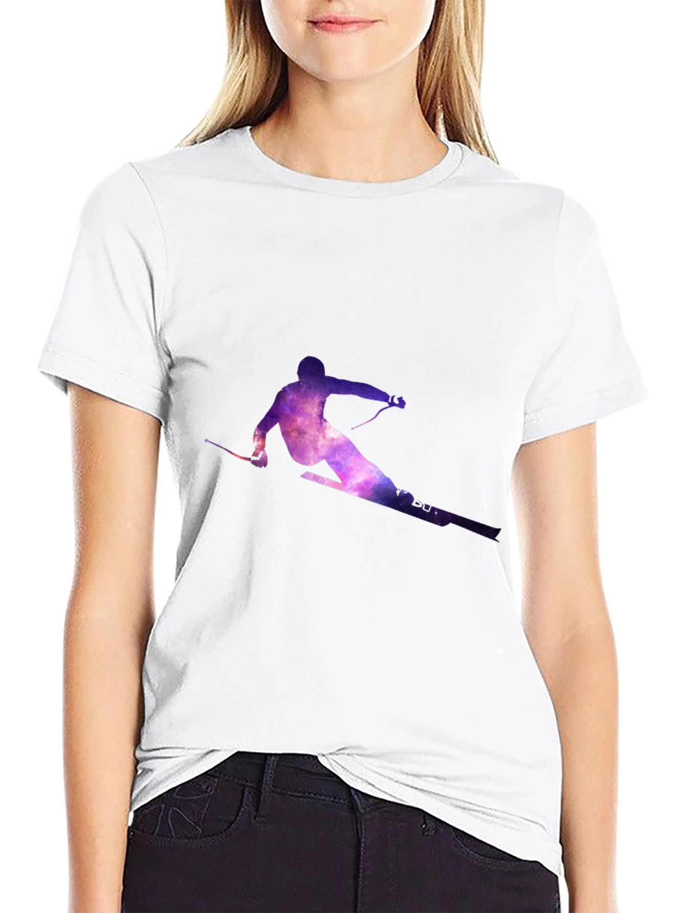 Galaxy Skier Graphic Tee - Stylish Black T-Shirt