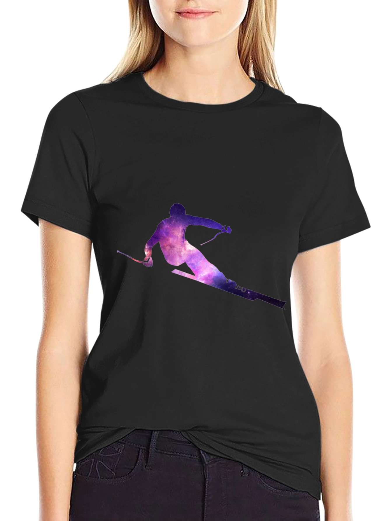 Galaxy Skier Graphic Tee - Stylish Black T-Shirt