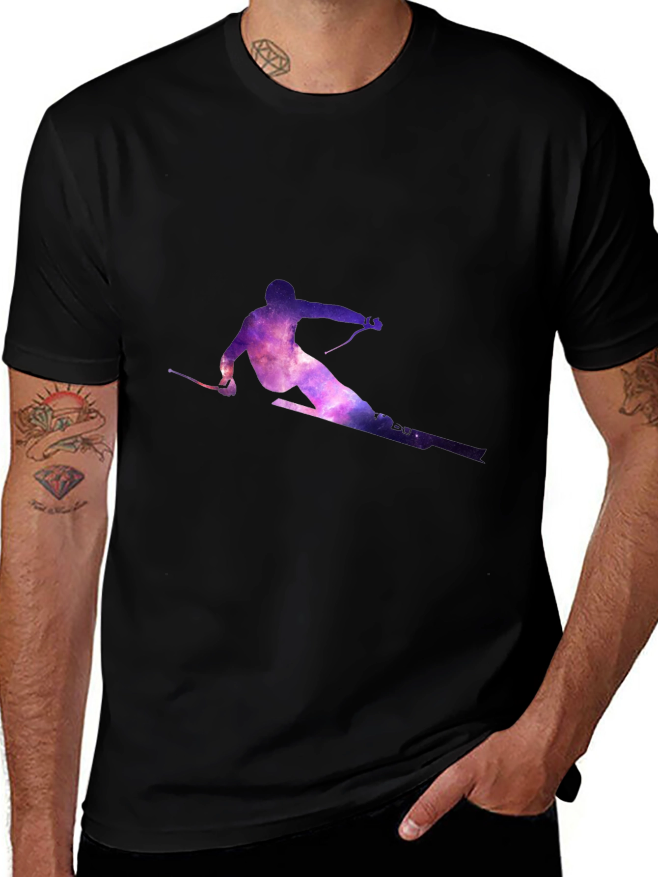 Galaxy Skier Graphic Tee - Stylish Black T-Shirt
