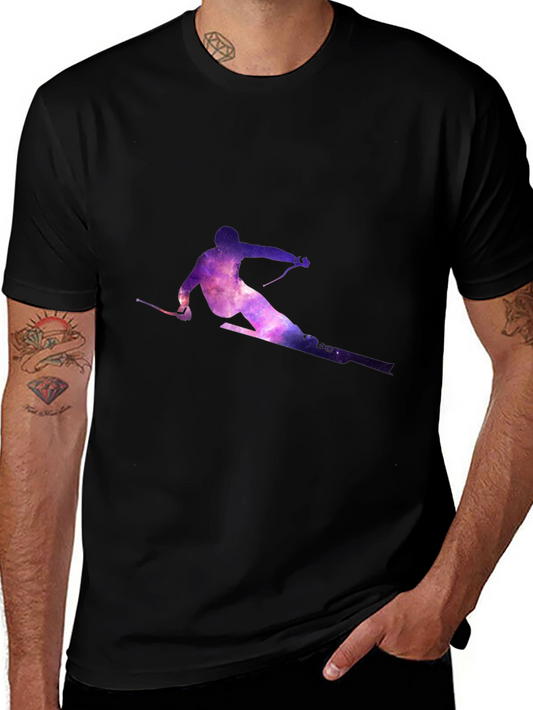 Galaxy Skier Graphic Tee - Stylish Black T-Shirt