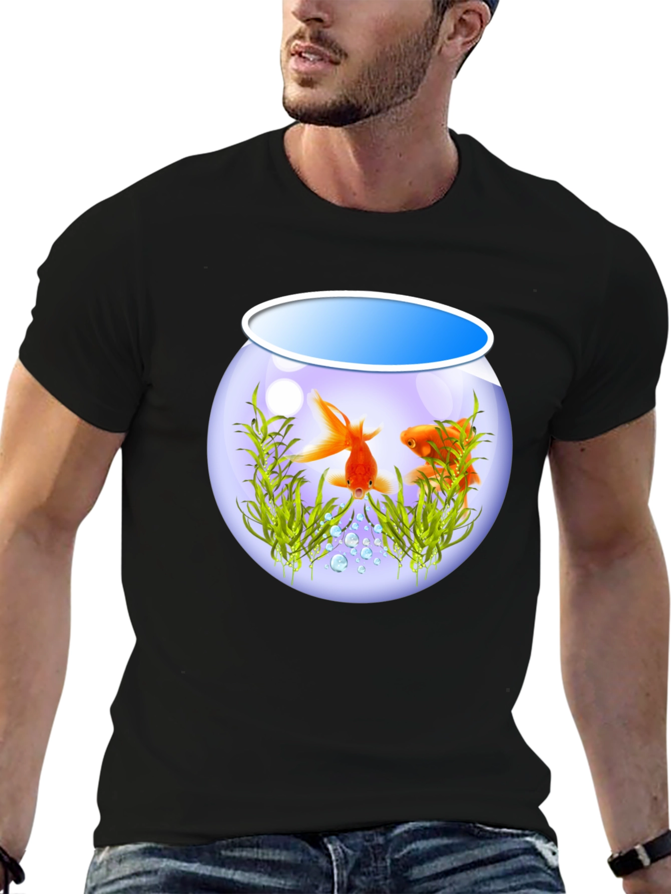 Goldfish Bowl Graphic Tee - Black Cotton T-Shirt