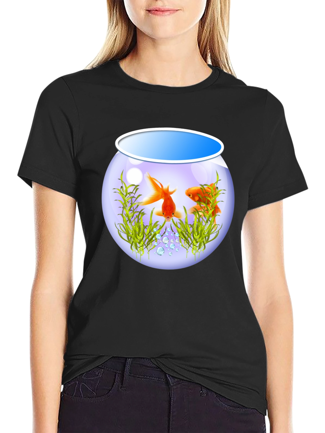 Goldfish Bowl Graphic Tee - Black Cotton T-Shirt