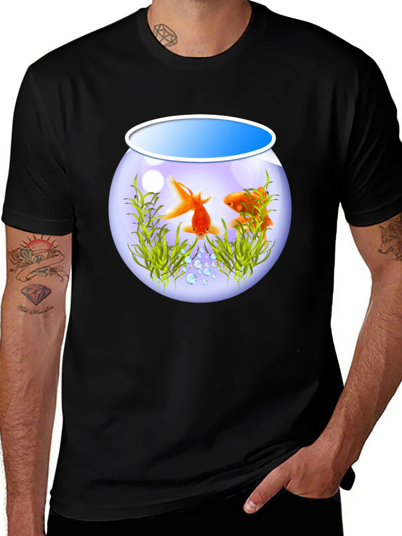 Goldfish Bowl Graphic Tee - Black Cotton T-Shirt